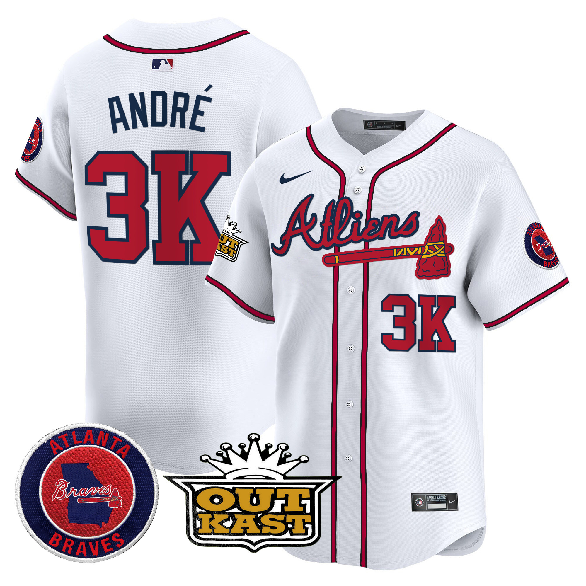André Men's Atlanta Braves Atliens Vapor Premier Limited White Jersey - All Stitched
