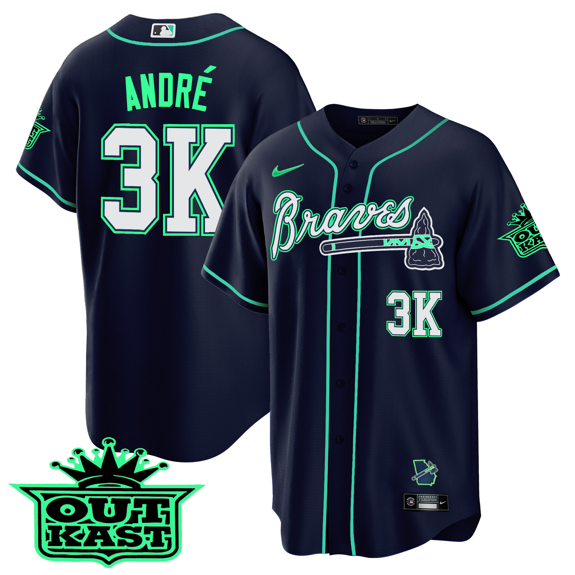 André Men's Atlanta Braves Outkast Cool Base - Galaxy Version Atliens Jersey - All Stitched