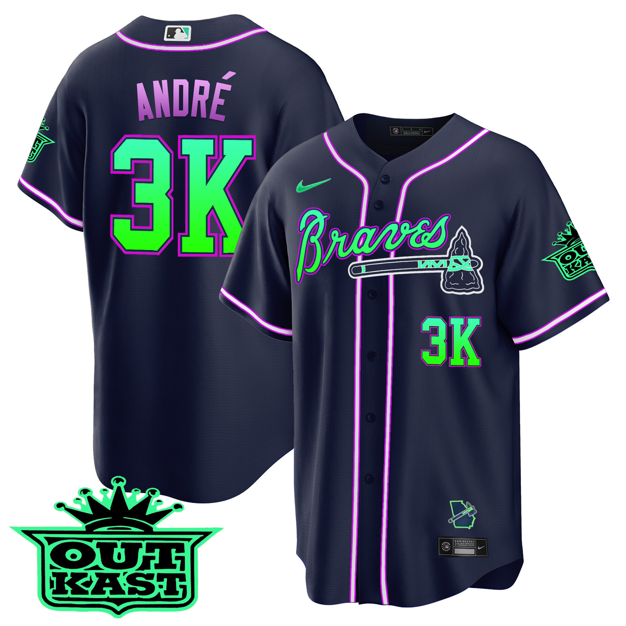 André Men's Atlanta Braves Outkast Cool Base - Galaxy Version Jersey - All Stitched