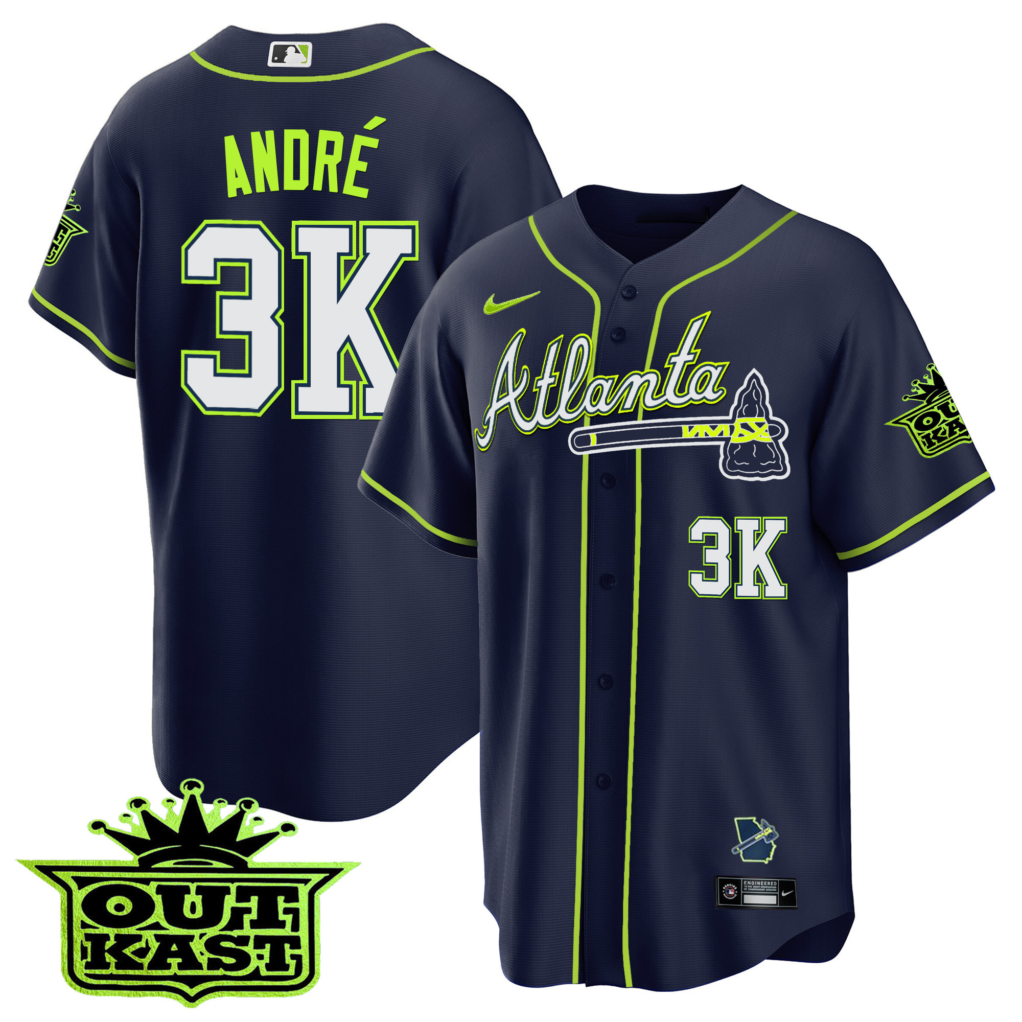 André Men's Atlanta Braves Outkast Cool Base V3 Atliens Jersey - All Stitched