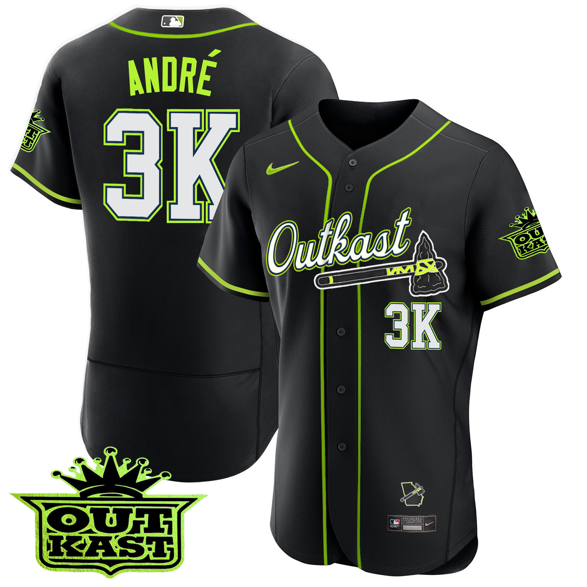 André Men's Atlanta Braves Outkast Flex Base Black Jersey - All Stitched