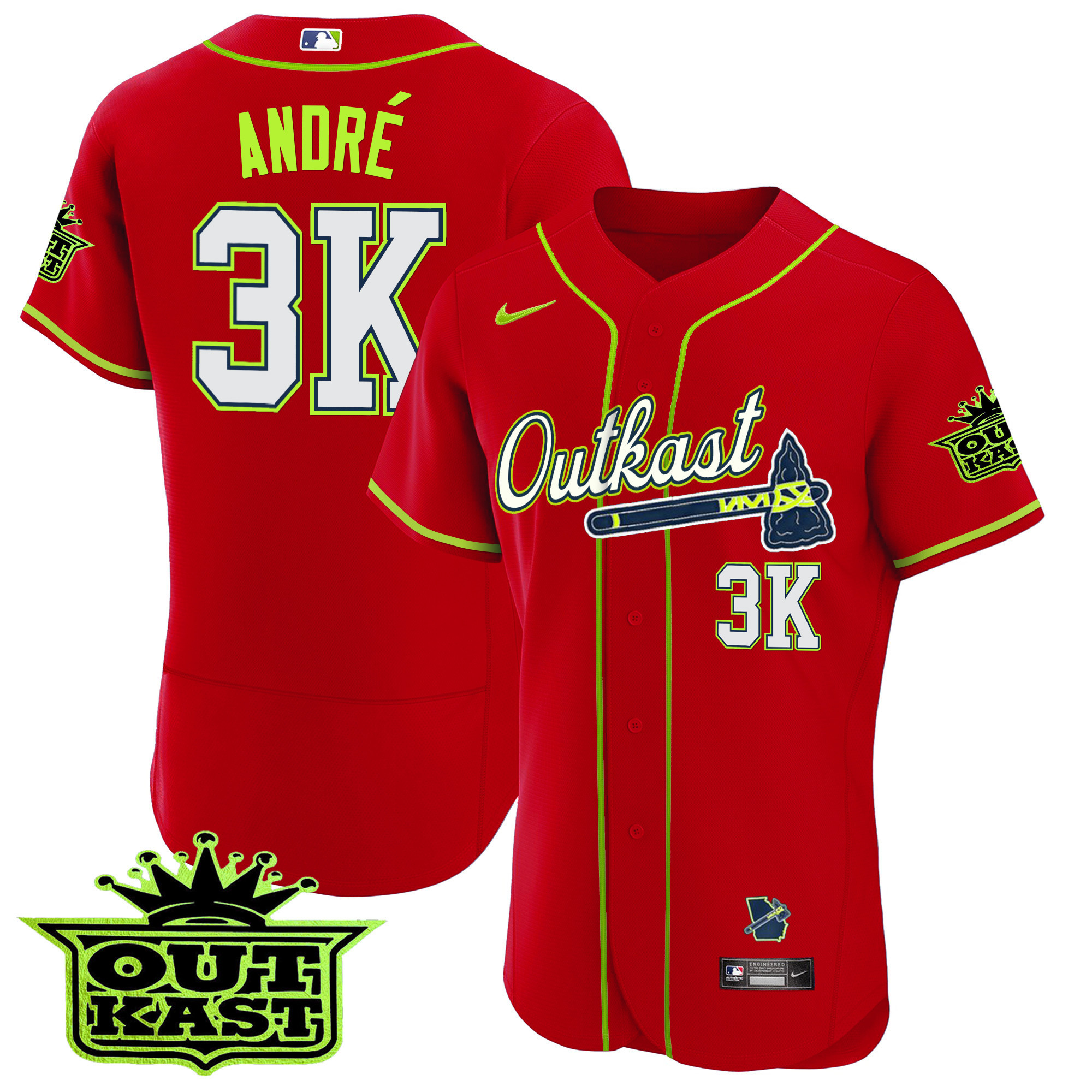 André Men's Atlanta Braves Outkast Flex Base Red Jersey - All Stitched