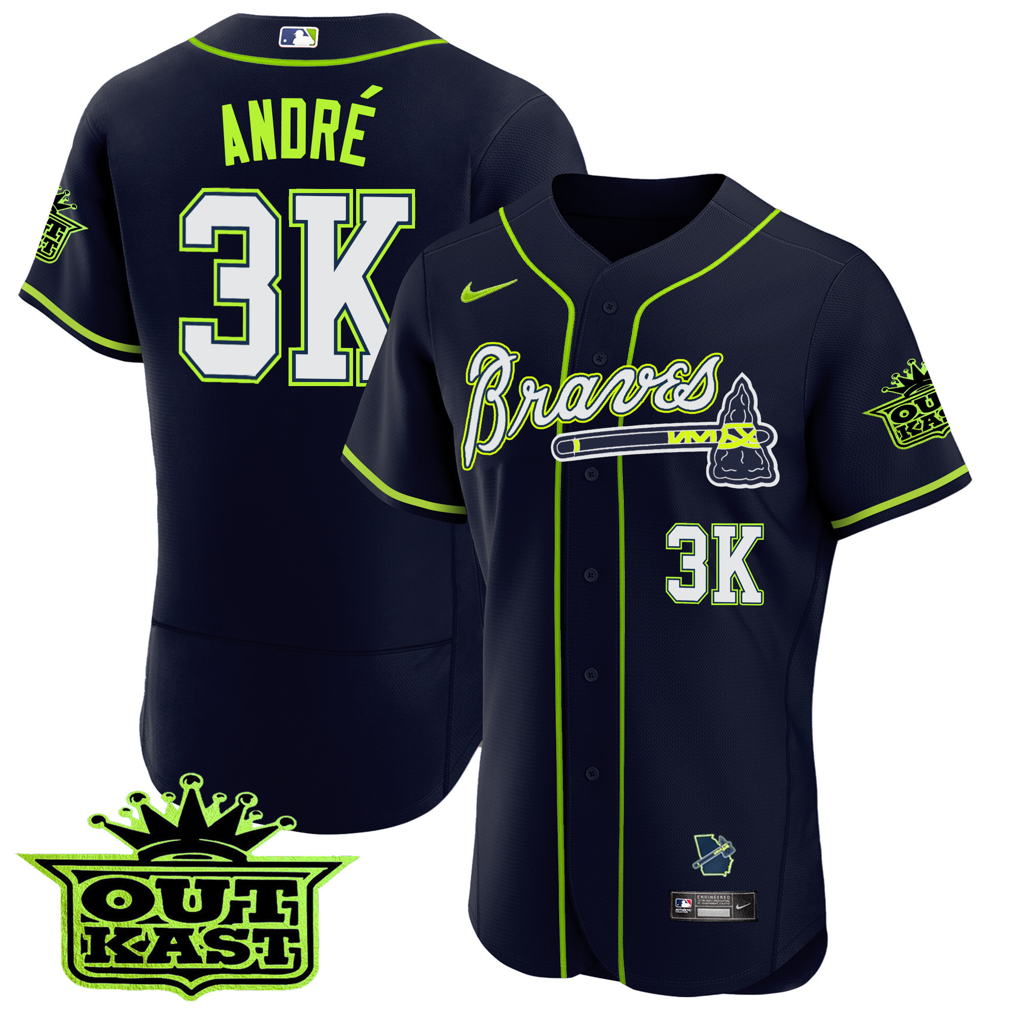 André Men's Atlanta Braves Outkast Flex Base V2 Atliens Jersey - All Stitched
