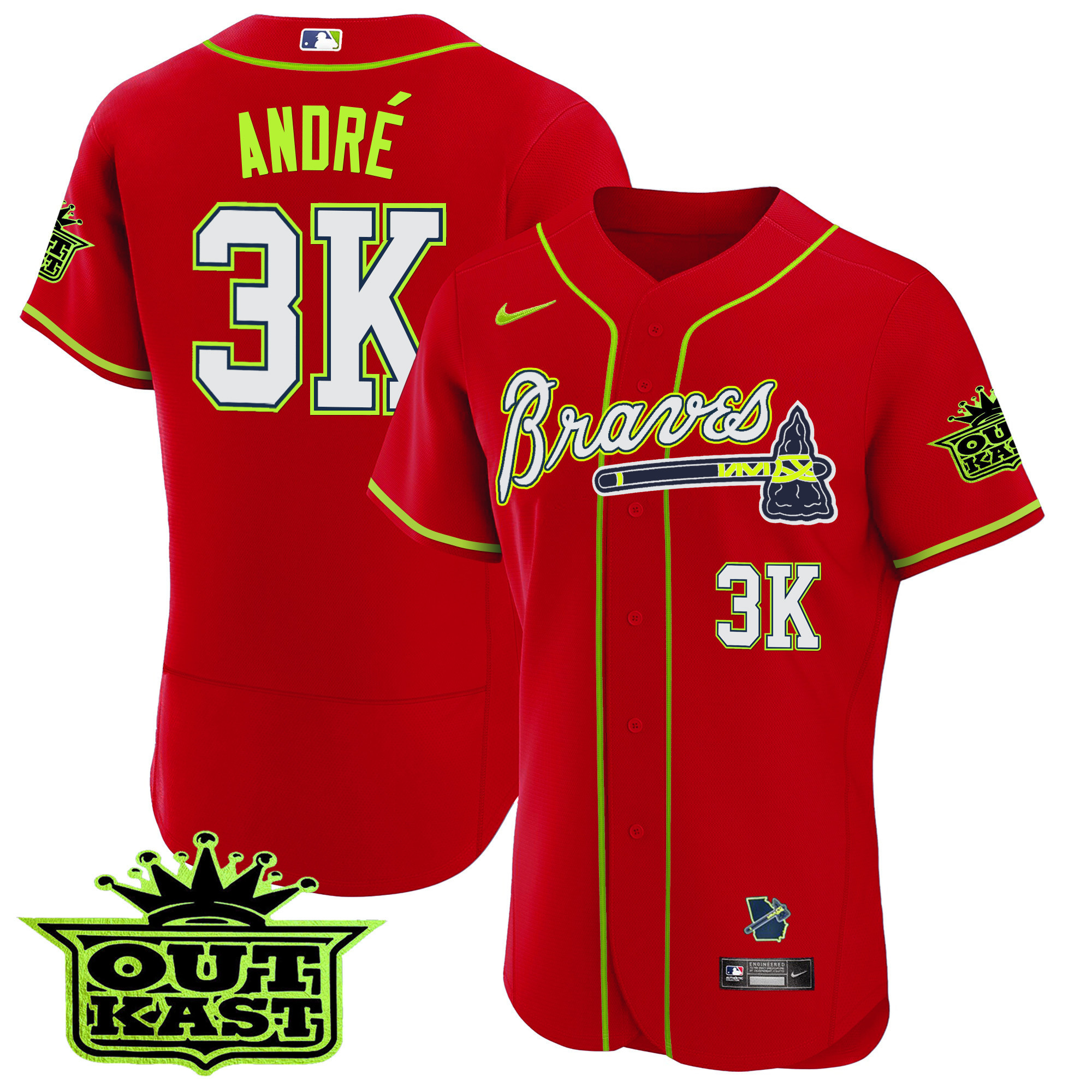 André Men's Atlanta Braves Outkast Flex Base V2 Red Jersey - All Stitched