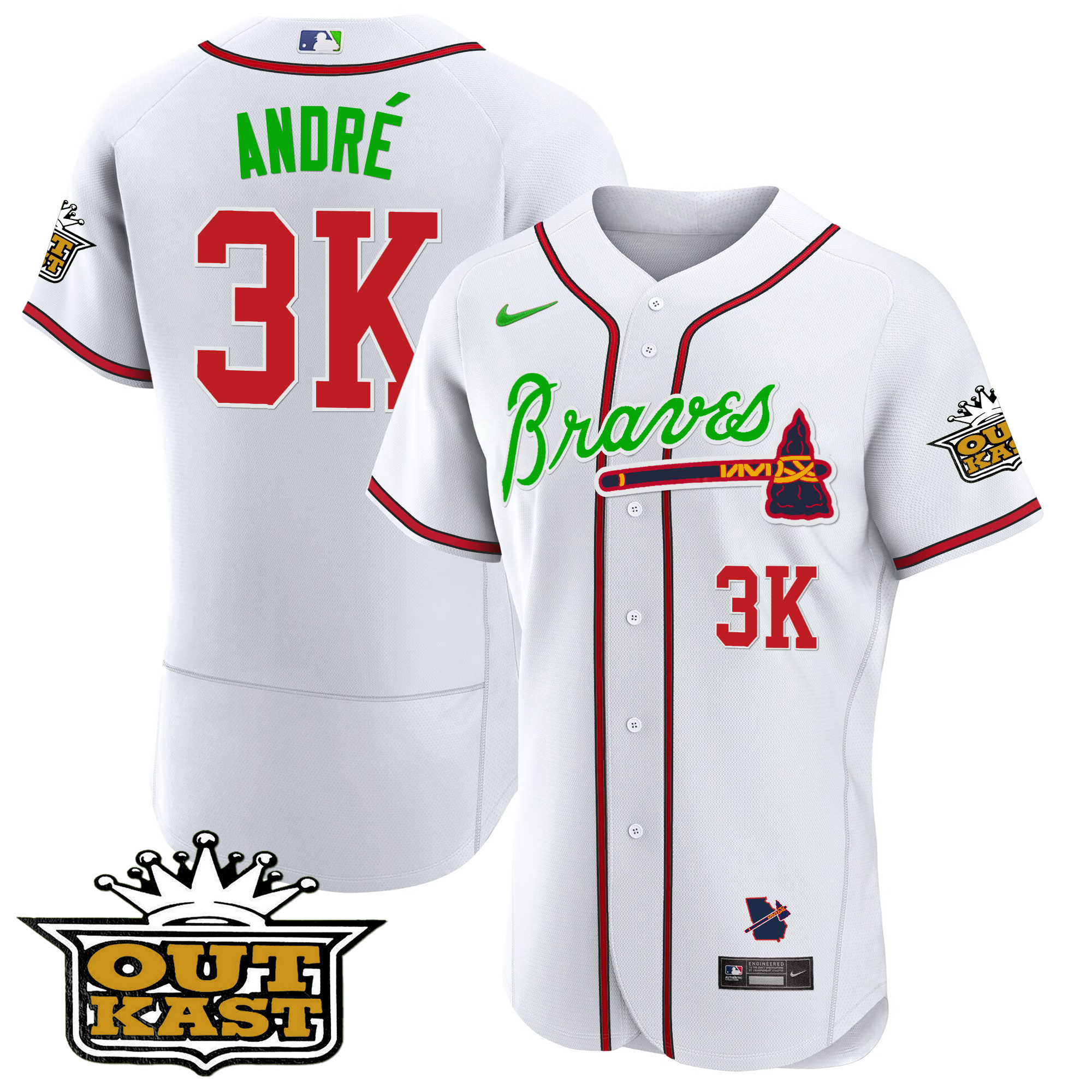 André Men's Atlanta Braves Outkast Flex Base V2 White Jersey - All Stitched