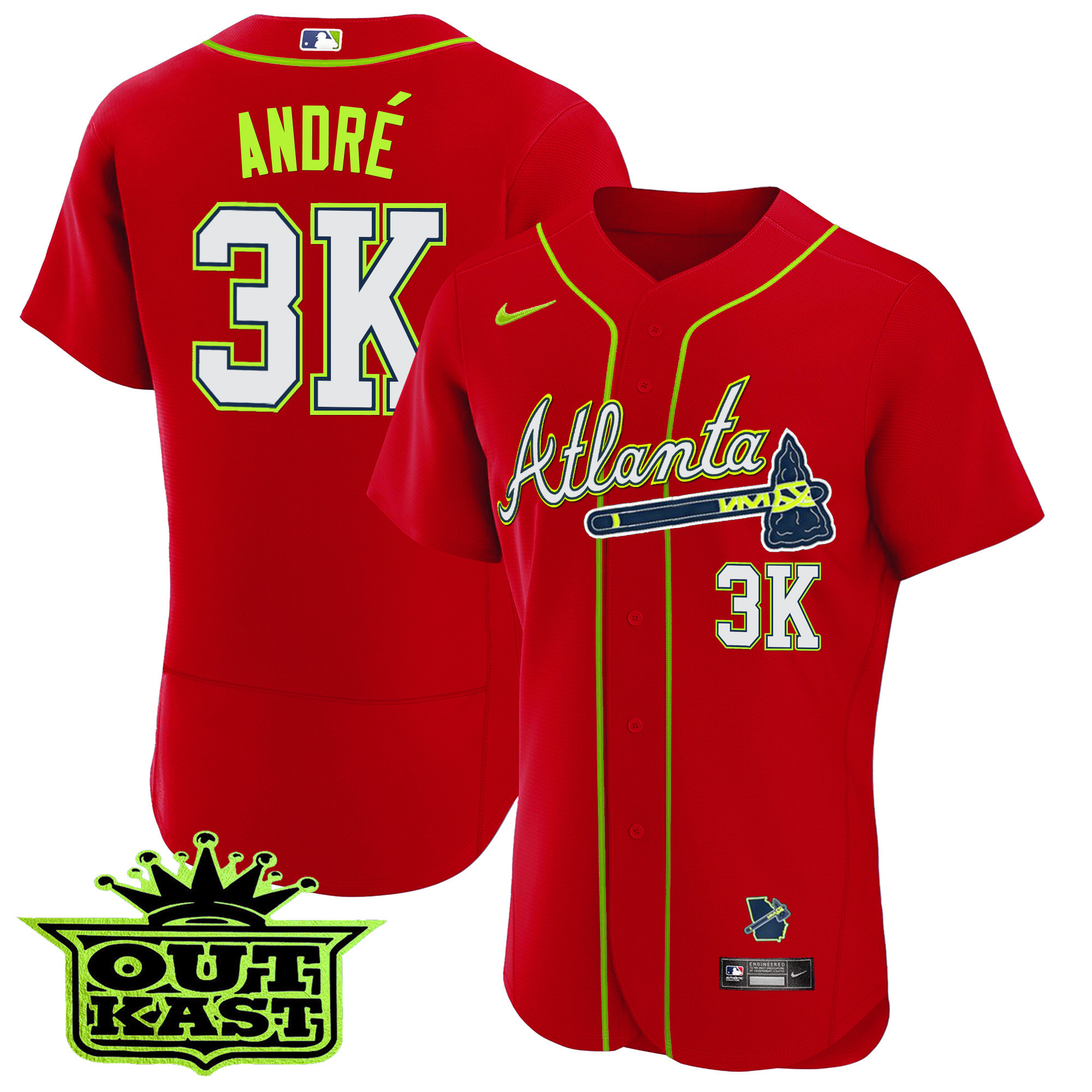 André Men's Atlanta Braves Outkast Flex Base V3 Red Jersey - All Stitched