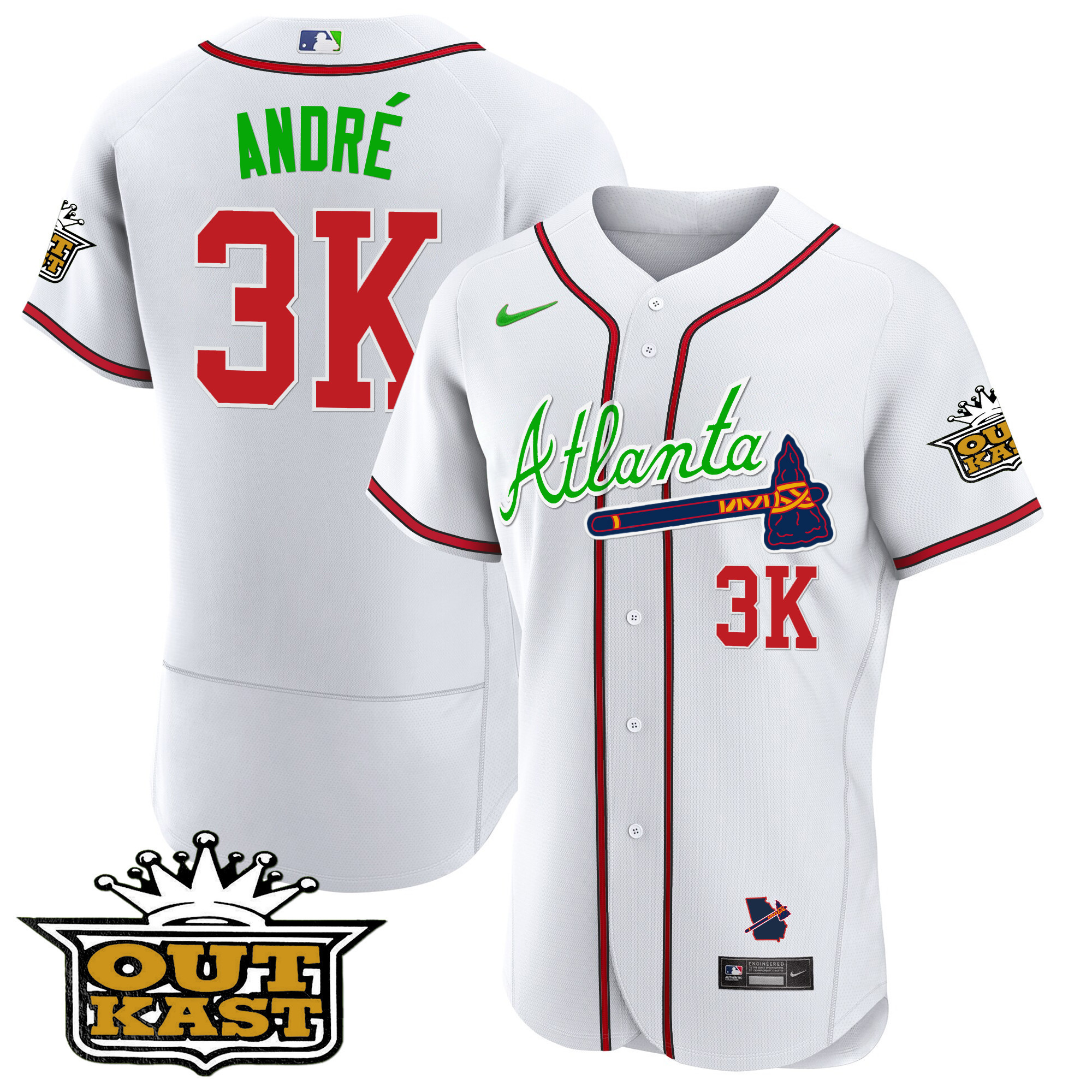 André Men's Atlanta Braves Outkast Flex Base V3 White Jersey - All Stitched
