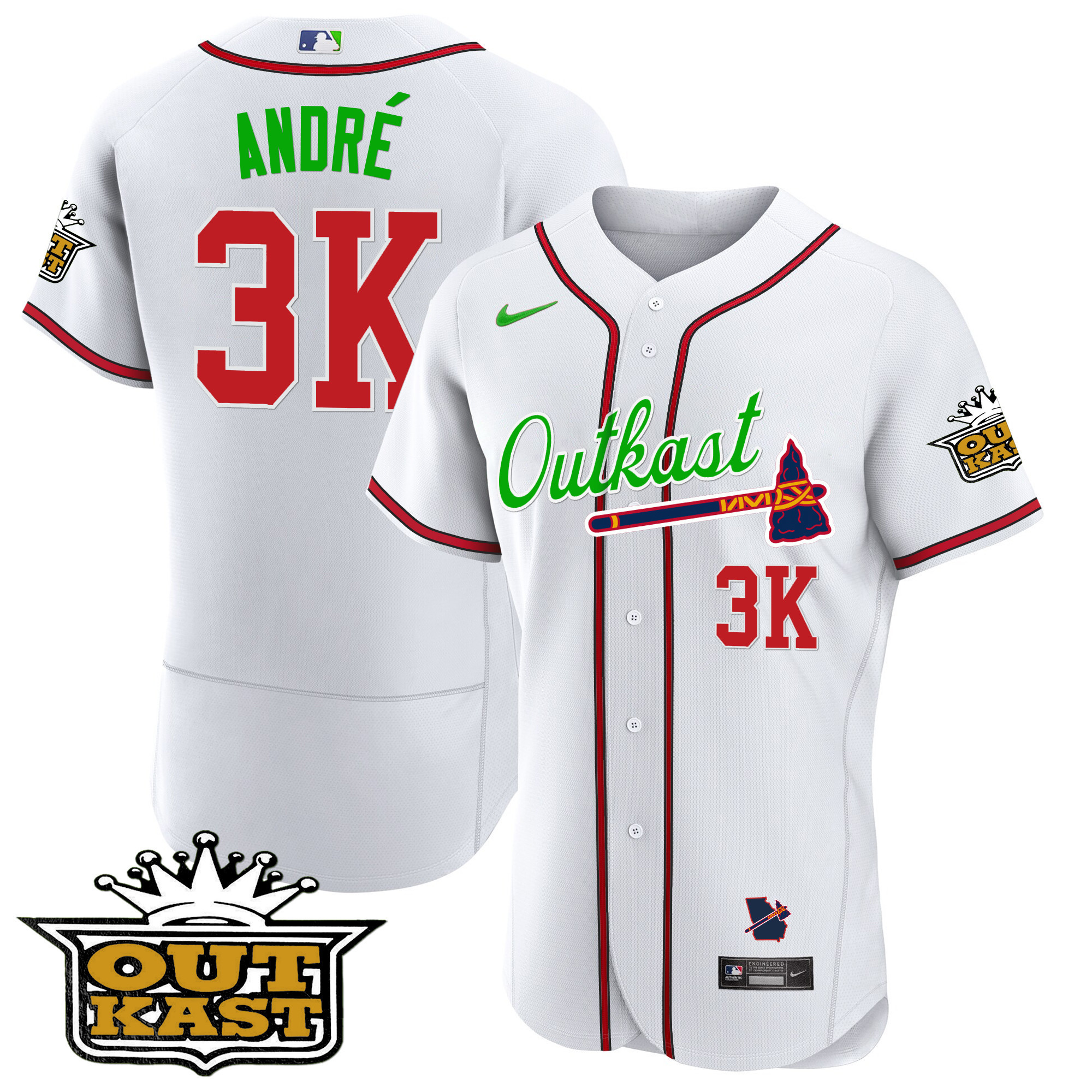 André Men's Atlanta Braves Outkast Flex Base White Jersey - All Stitched