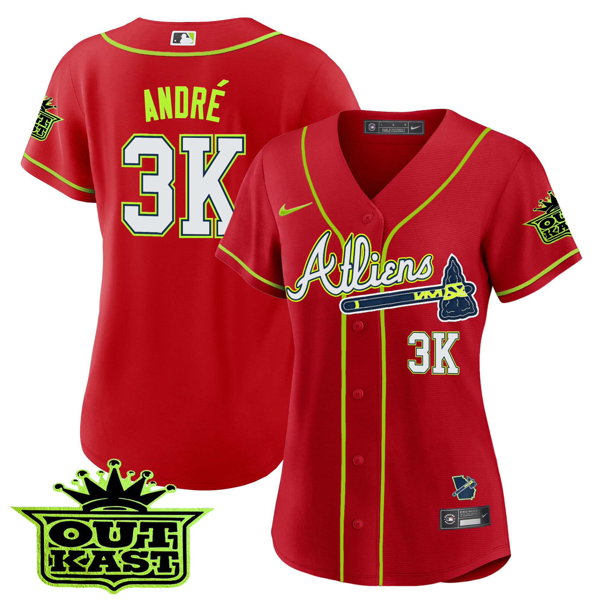 André Women's Atlanta Braves Atliens Red Jersey - All Stitched