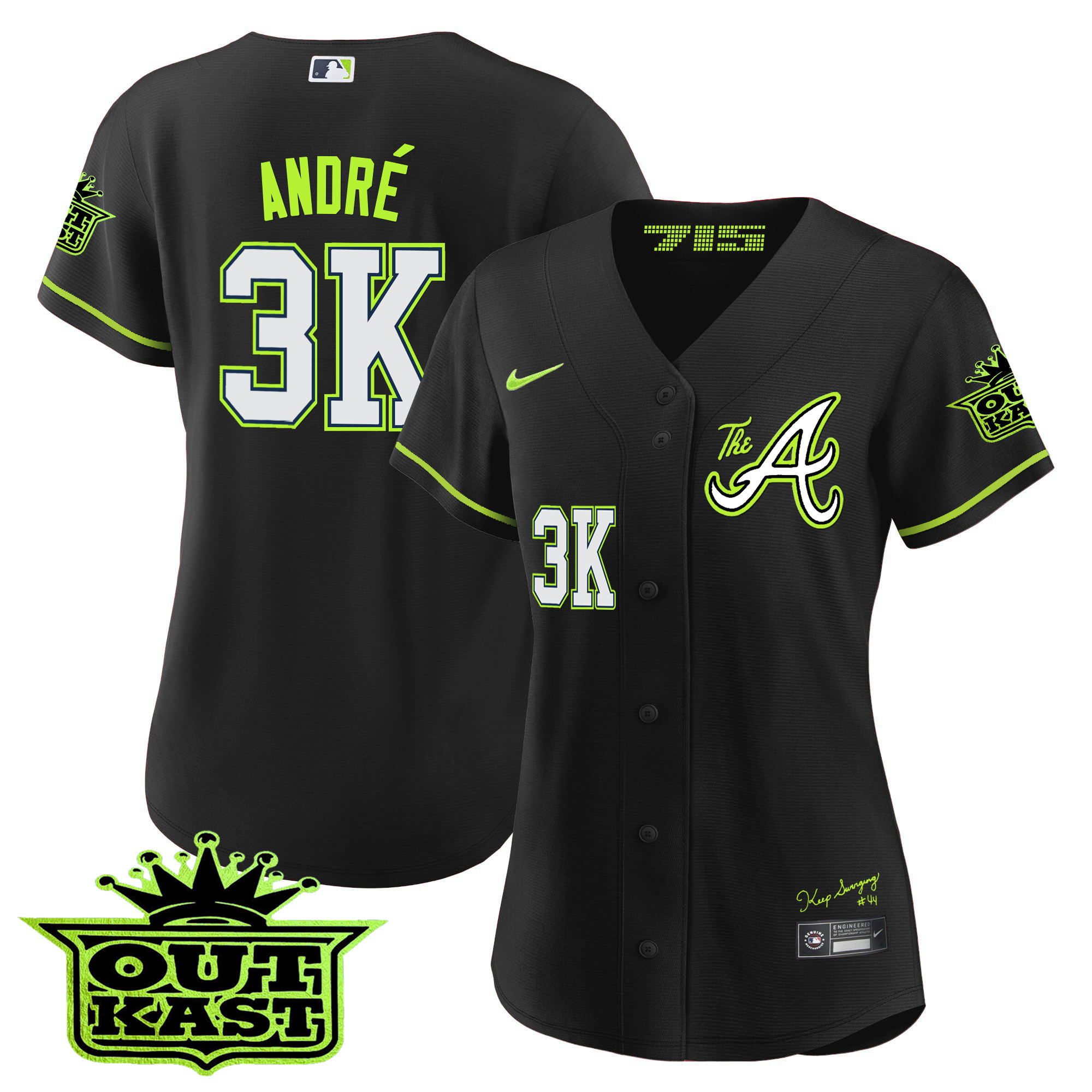 André Women's Atlanta Braves Atliens The A Baseball Black Jersey - All Stitched