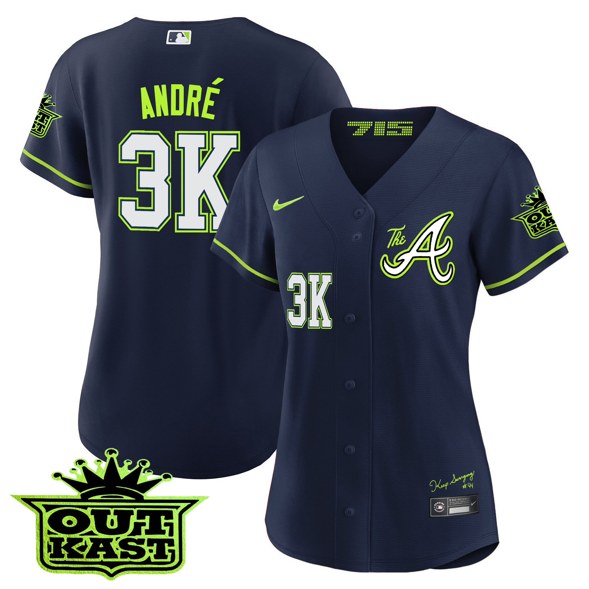 André Women's Atlanta Braves Atliens The A Baseball Jersey - All Stitched