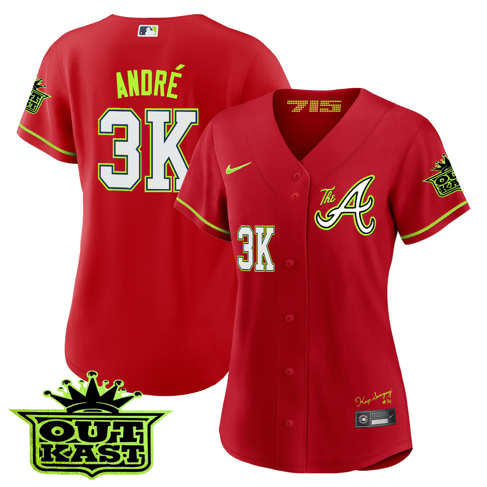 André Women's Atlanta Braves Atliens The A Baseball Red Jersey - All Stitched