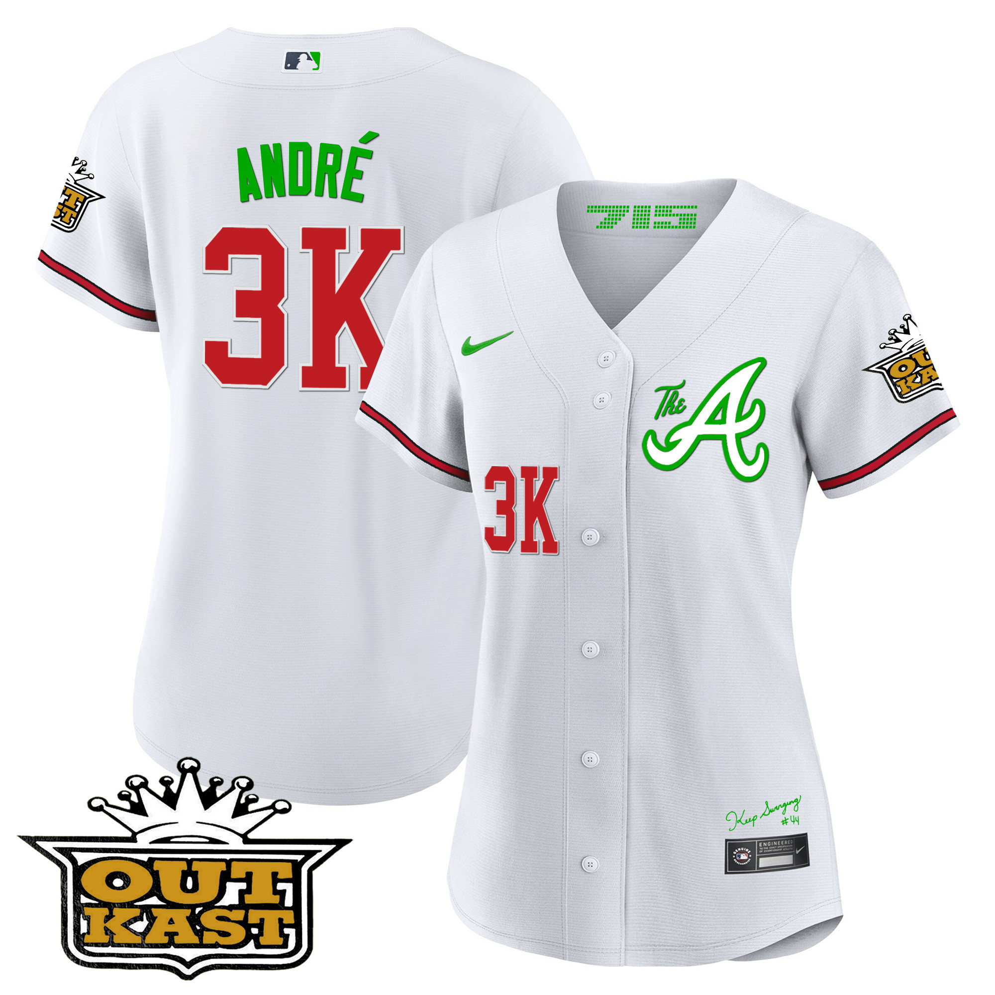 André Women's Atlanta Braves Atliens The A Baseball White Jersey - All Stitched