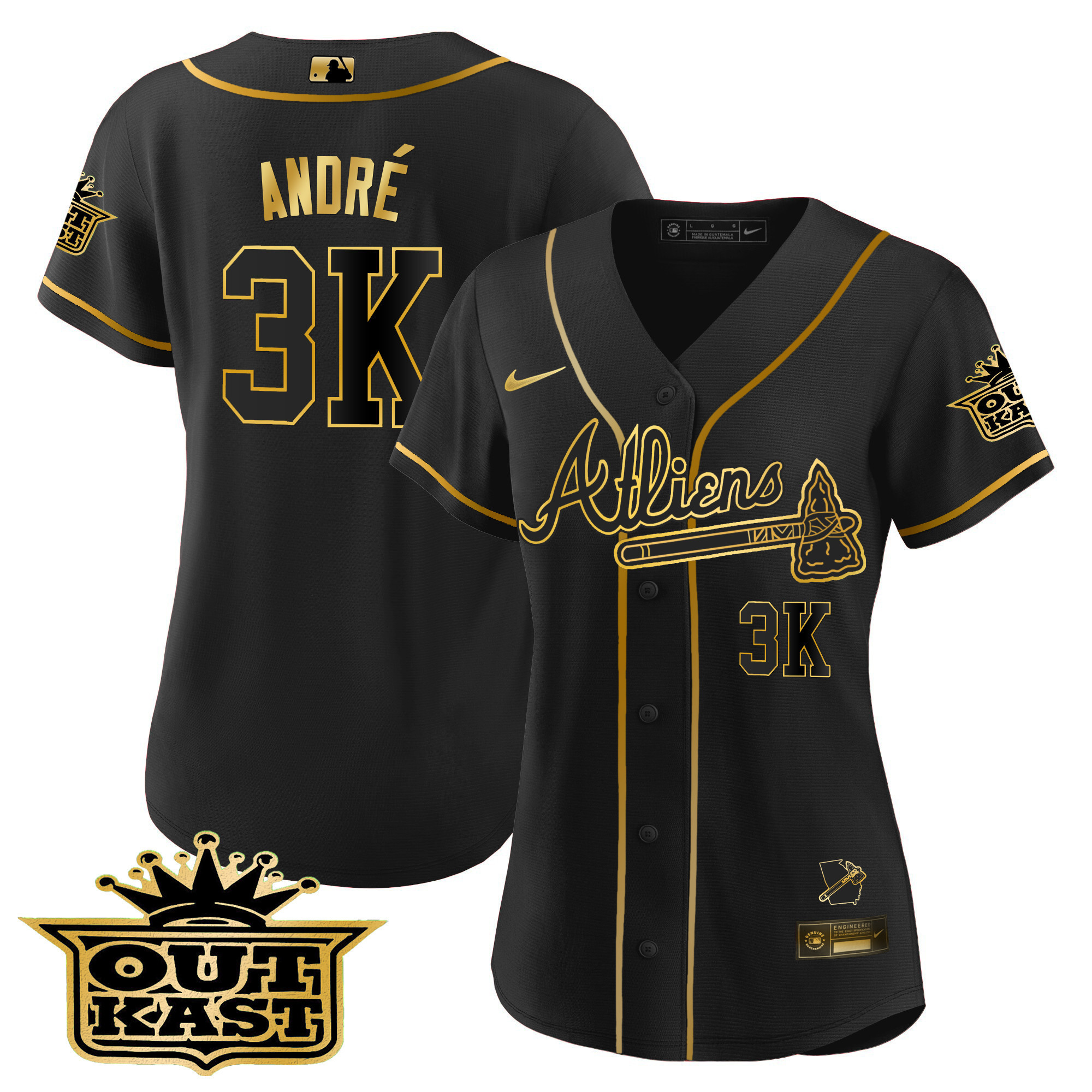 André Women's Atlanta Braves Atliens V2 Black Gold Jersey - All Stitched
