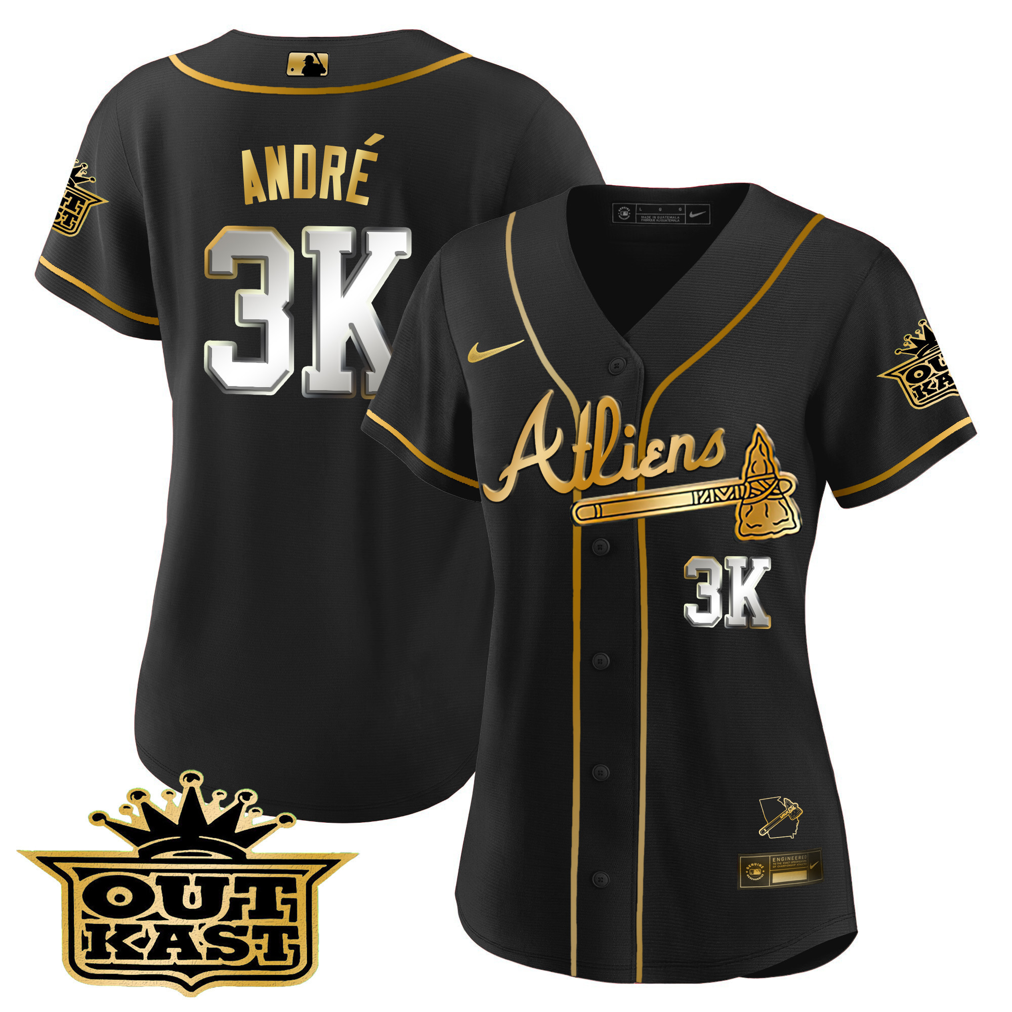 André Women's Atlanta Braves Atliens V2 Black Limited Jersey - All Stitched