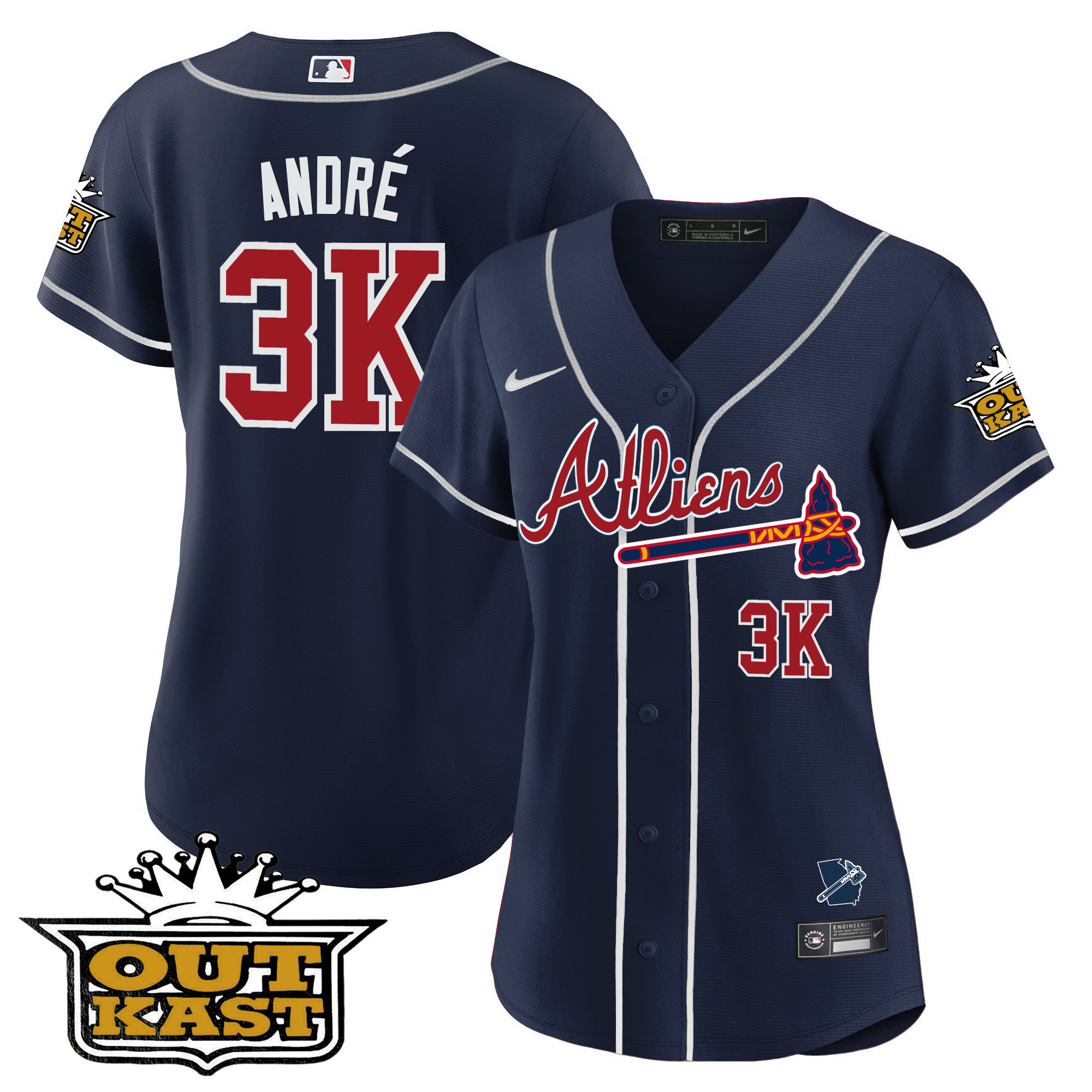 André Women's Atlanta Braves Atliens V2 Navy Jersey - All Stitched