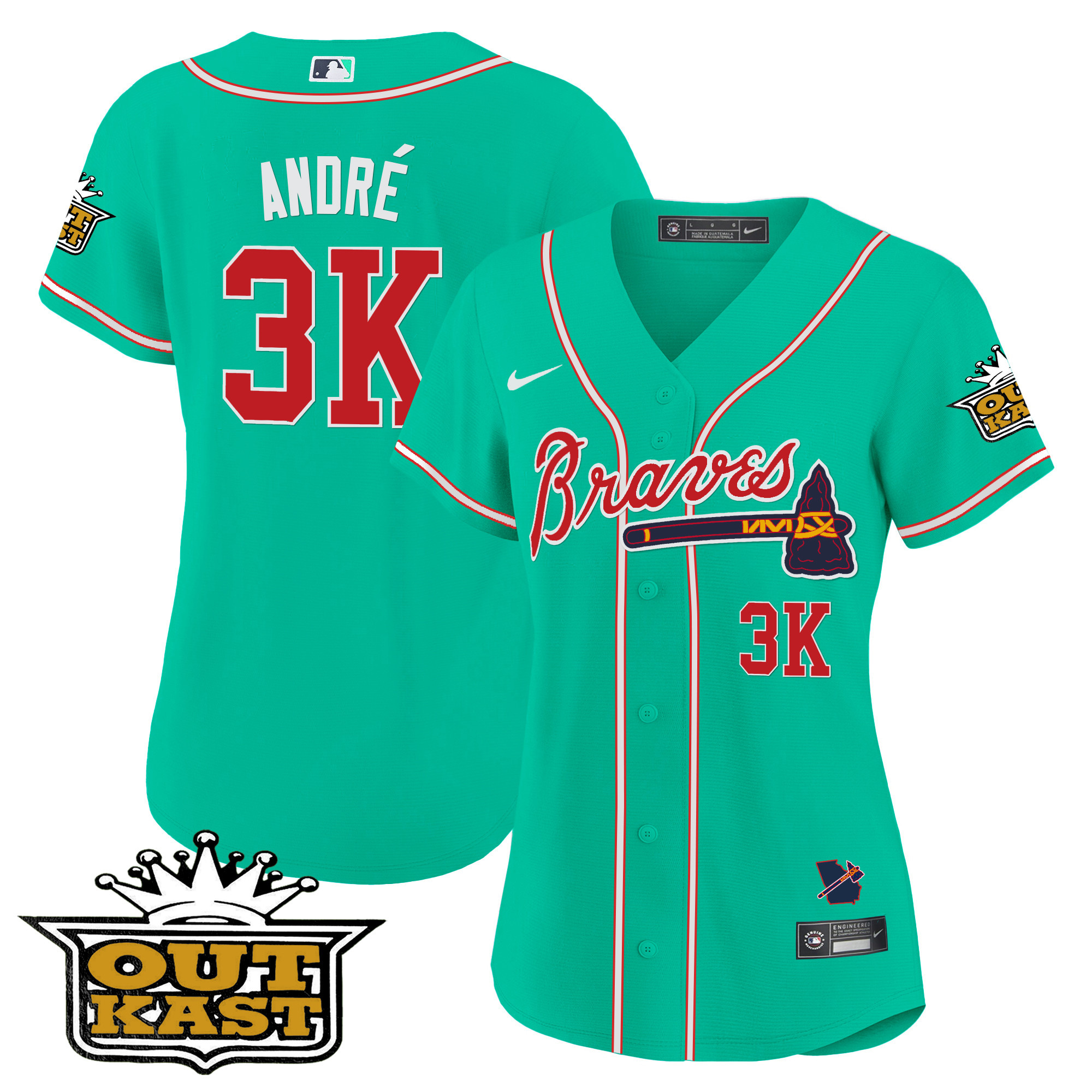 André Women's Atlanta Braves Outkast Baseball - Galaxy Version Cyan Jersey - All Stitched