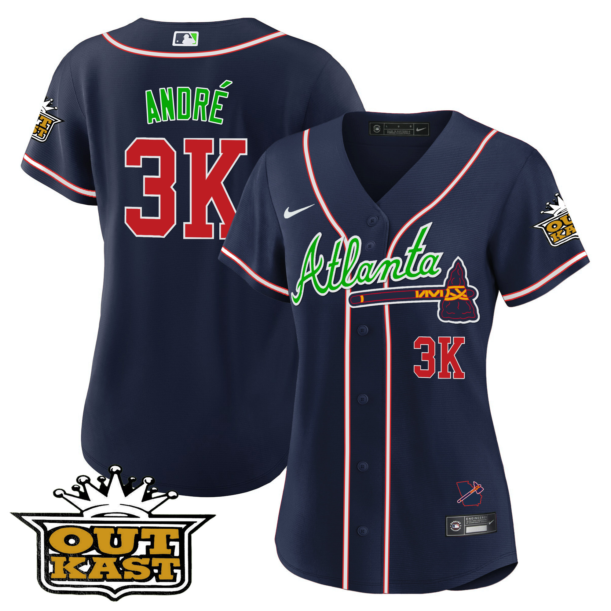 André Women's Atlanta Braves Outkast Baseball V3 Navy Jersey - All Stitched