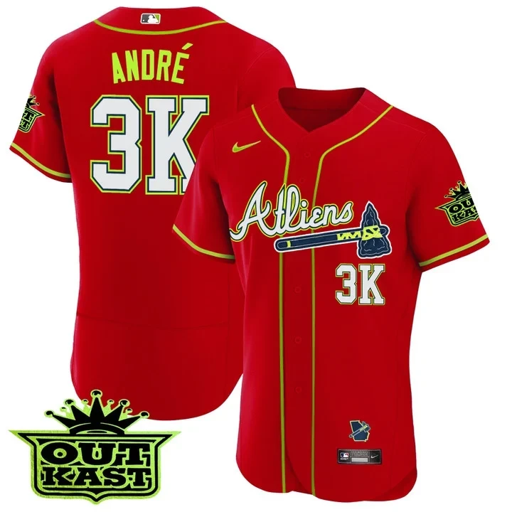 Andre 3K Atlanta Braves Atliens Red Jersey - All Stitched