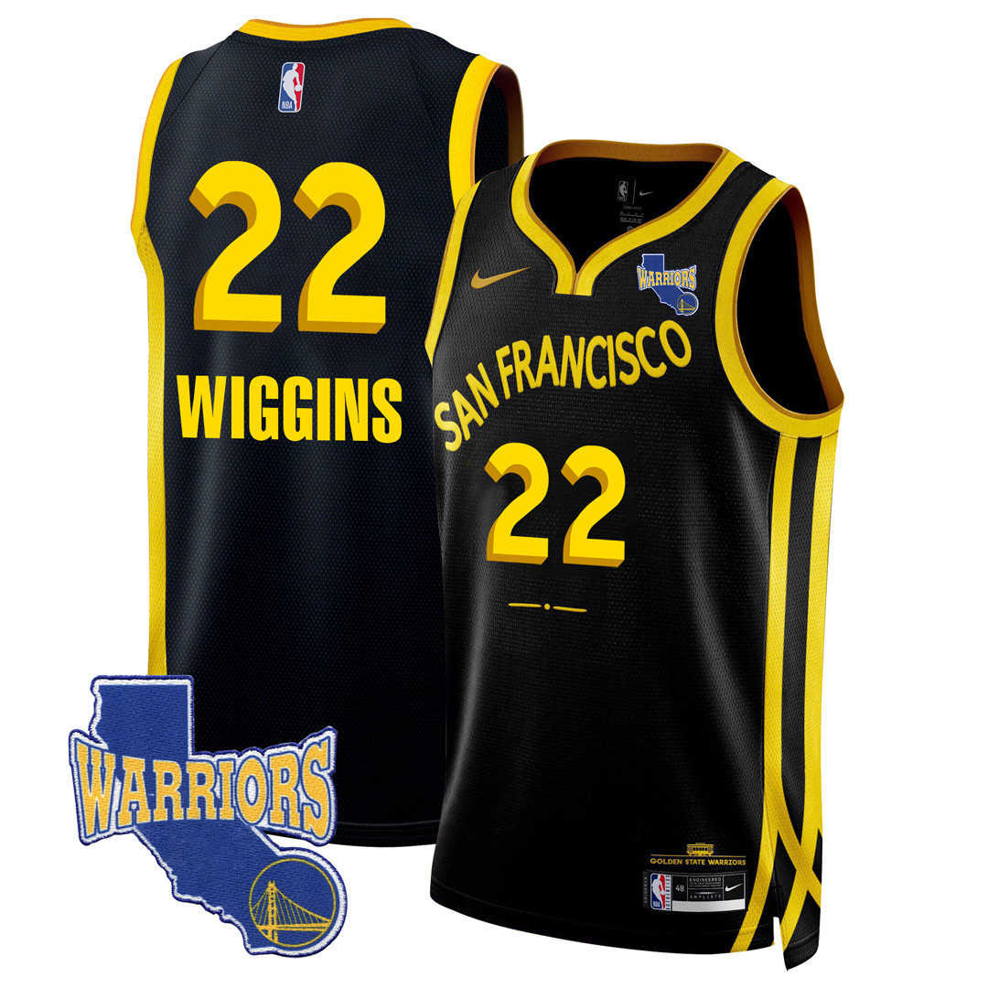 Andrew Wiggins Men's Golden State Warriors California State Patch City Black Jersey - All Stitched
