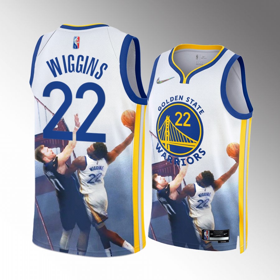 Andrew Wiggins Poster dunk over Luka Golden State Warriors #22 White Jersey Playoffs Game3
