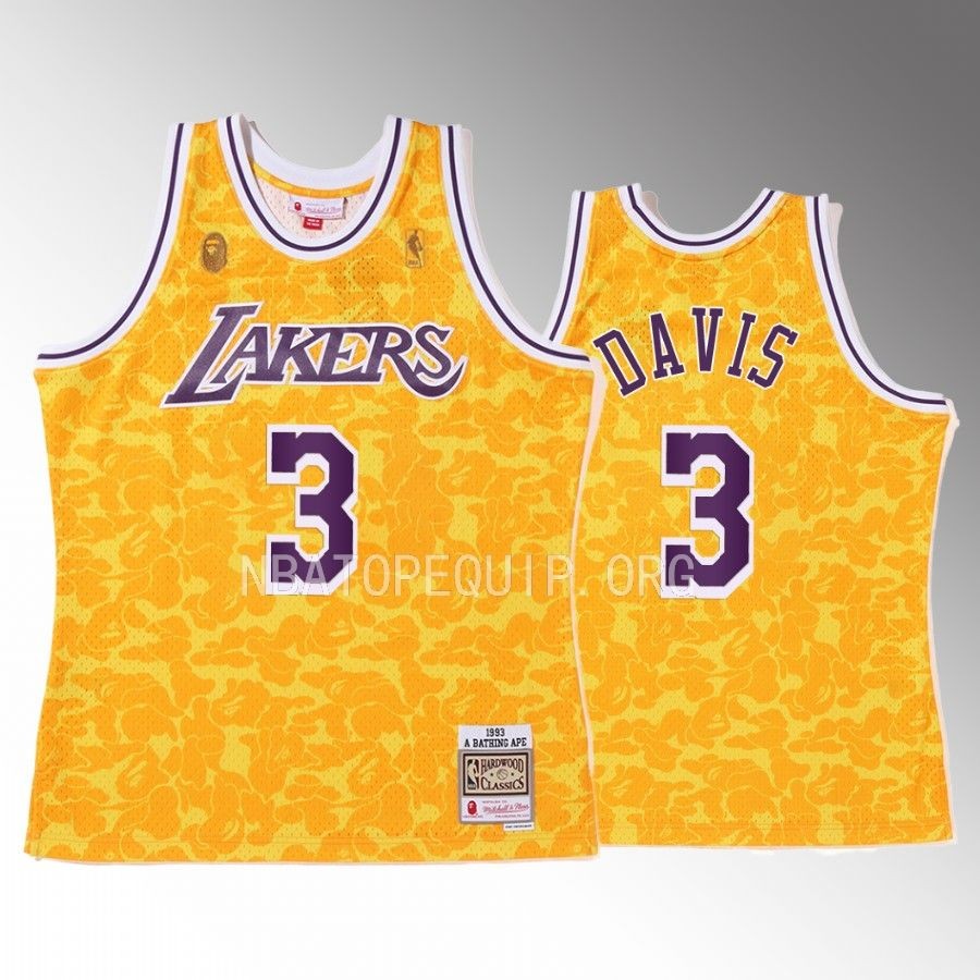 Anthony Davis BAPE Los Angeles Lakers Jersey Camo Tanktop Gold Men's jersey