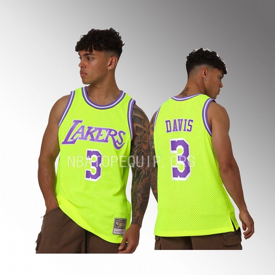 Anthony Davis #3 Los Angeles Lakers Neon Throwback Yellow Hardwood Classics Jersey