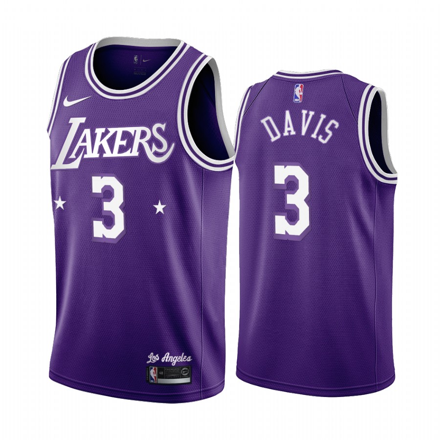 Anthony Davis Los Angeles Lakers City Edition Purple #3 Jersey Throwback 60s