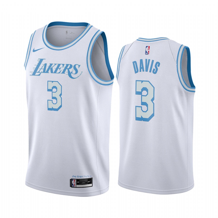Anthony Davis Los Angeles Lakers White City Edition New Blue Silver Logo Jersey