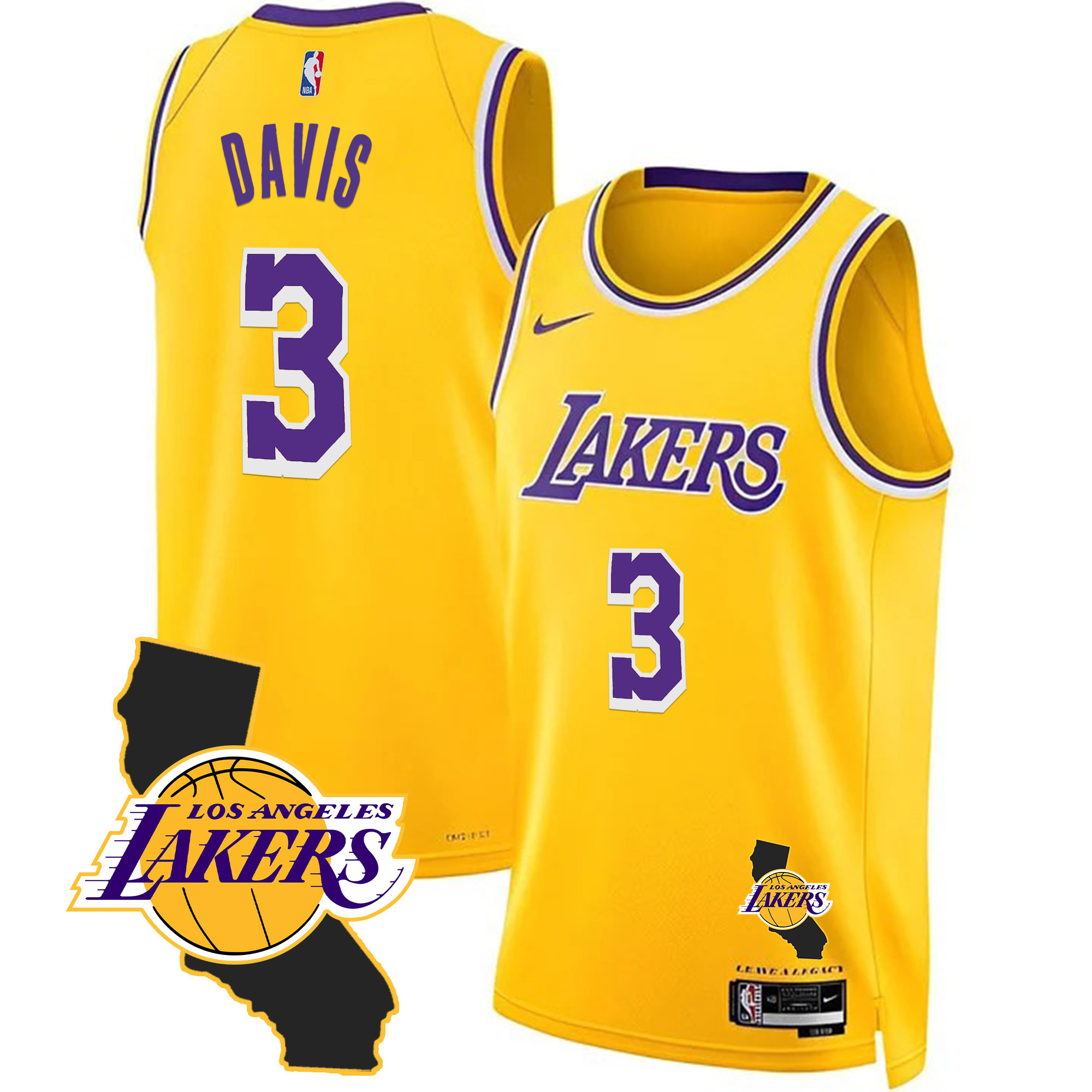 Anthony Davis Men's Los Angeles Lakers California Patch Gold Jersey - All Stitched