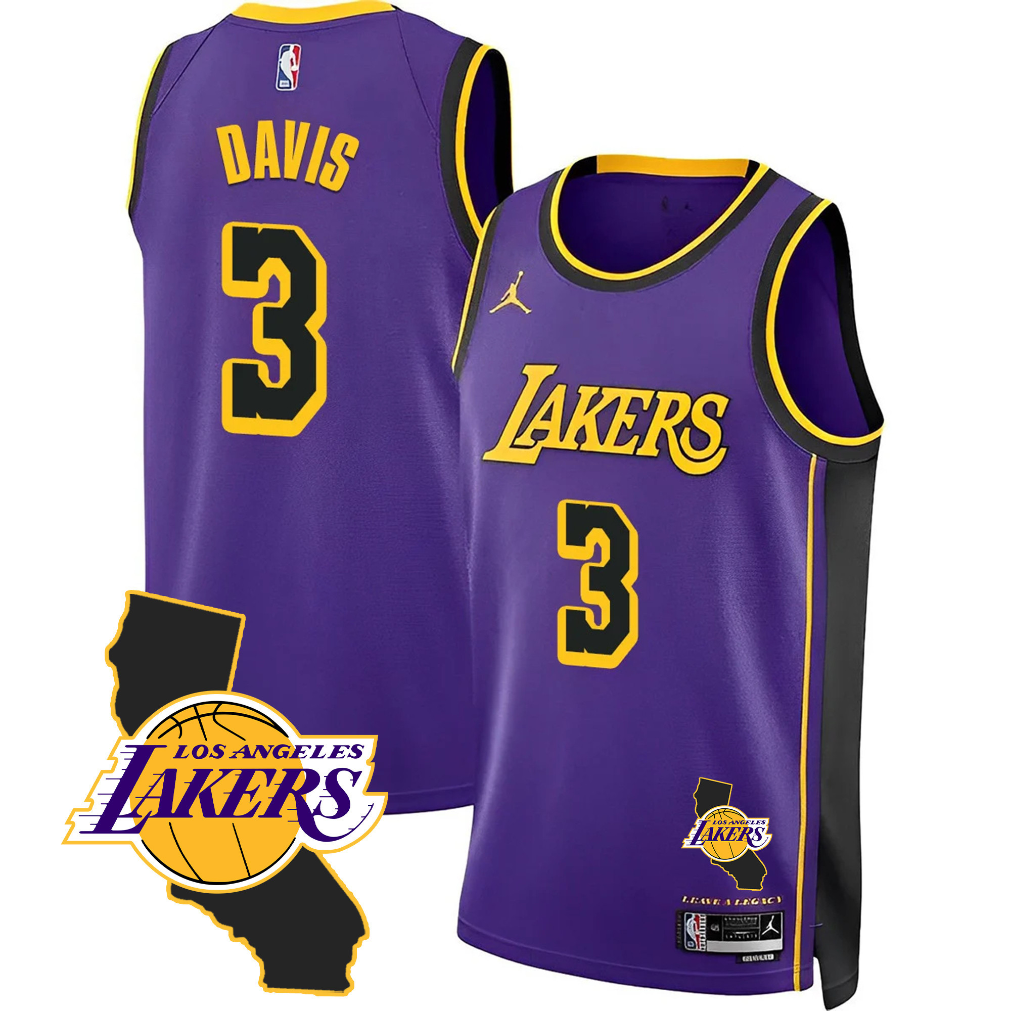 Anthony Davis Men's Los Angeles Lakers California Patch Purple Jersey - All Stitched