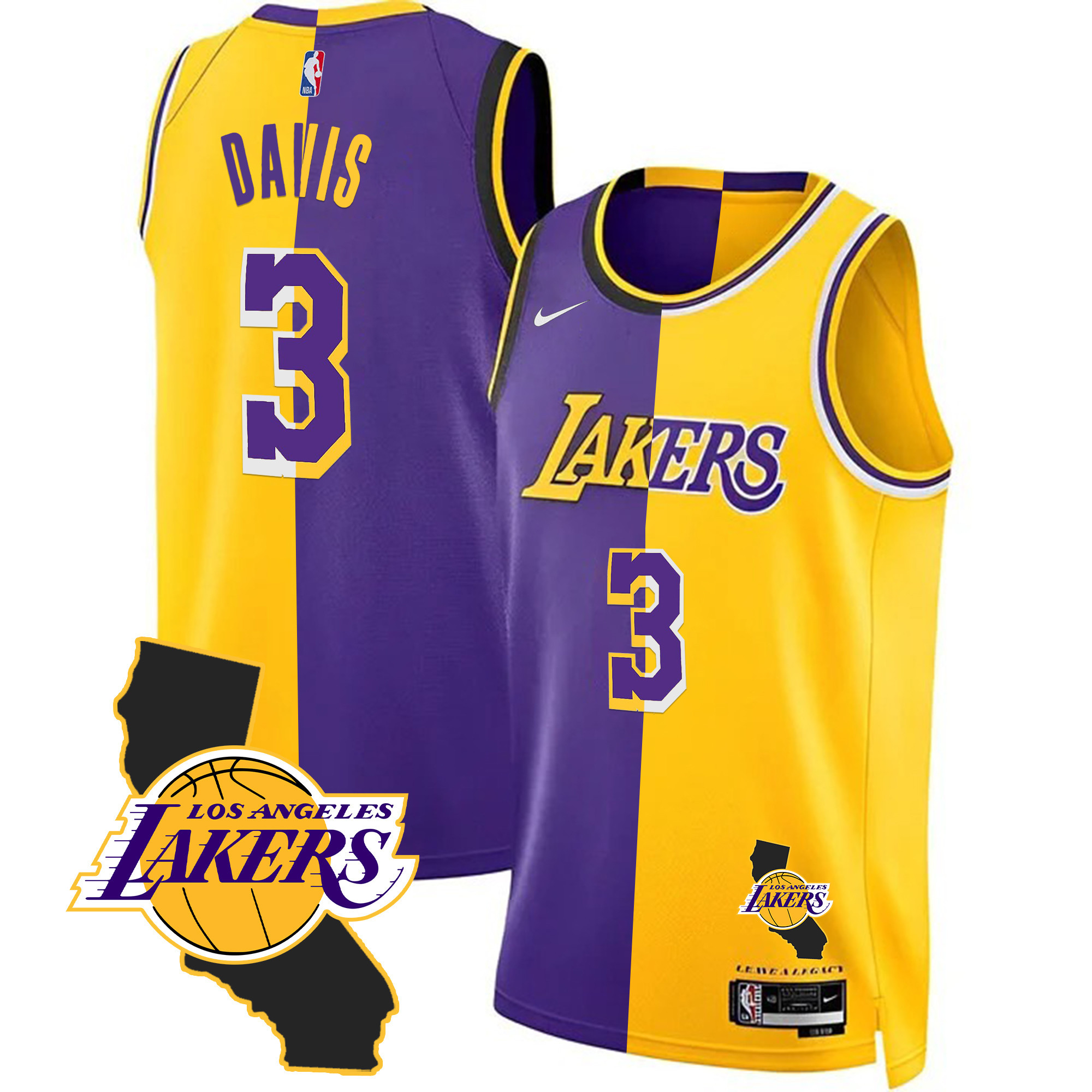 Anthony Davis Men's Los Angeles Lakers California Patch Split Jersey - All Stitched