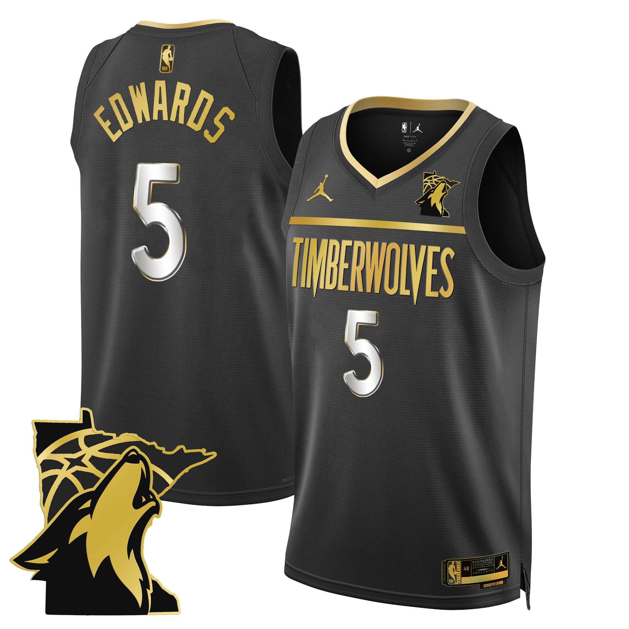 Anthony Edwards Men's Minnesota Timberwolves Swingman - Minnesota Patch Black Gold Jersey - All Stitched