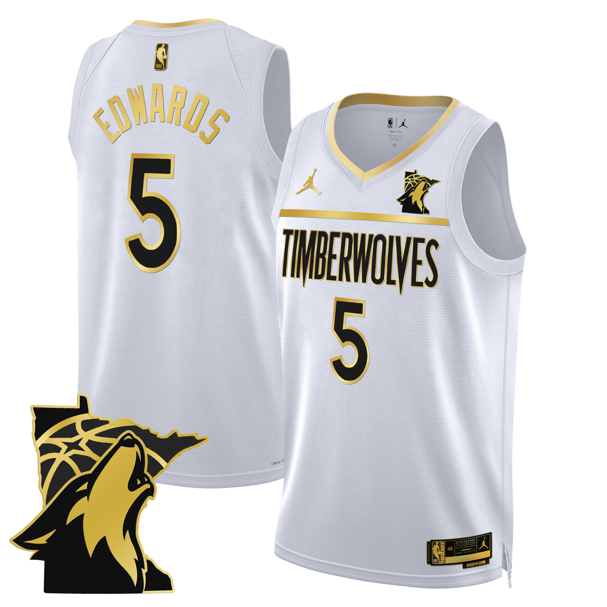 Anthony Edwards Men's Minnesota Timberwolves Swingman - Minnesota Patch White Gold Jersey - All Stitched