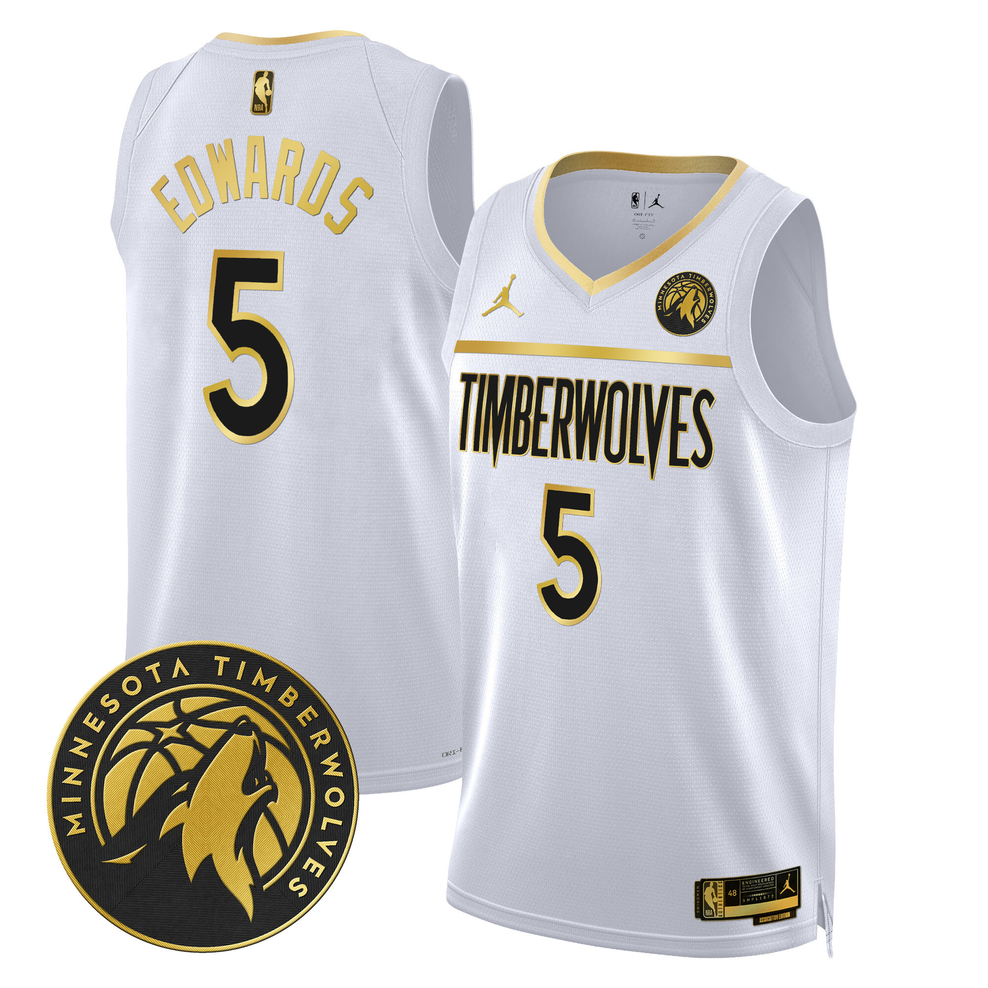 Anthony Edwards Men's Minnesota Timberwolves Swingman V2 White Gold Jersey - All Stitched