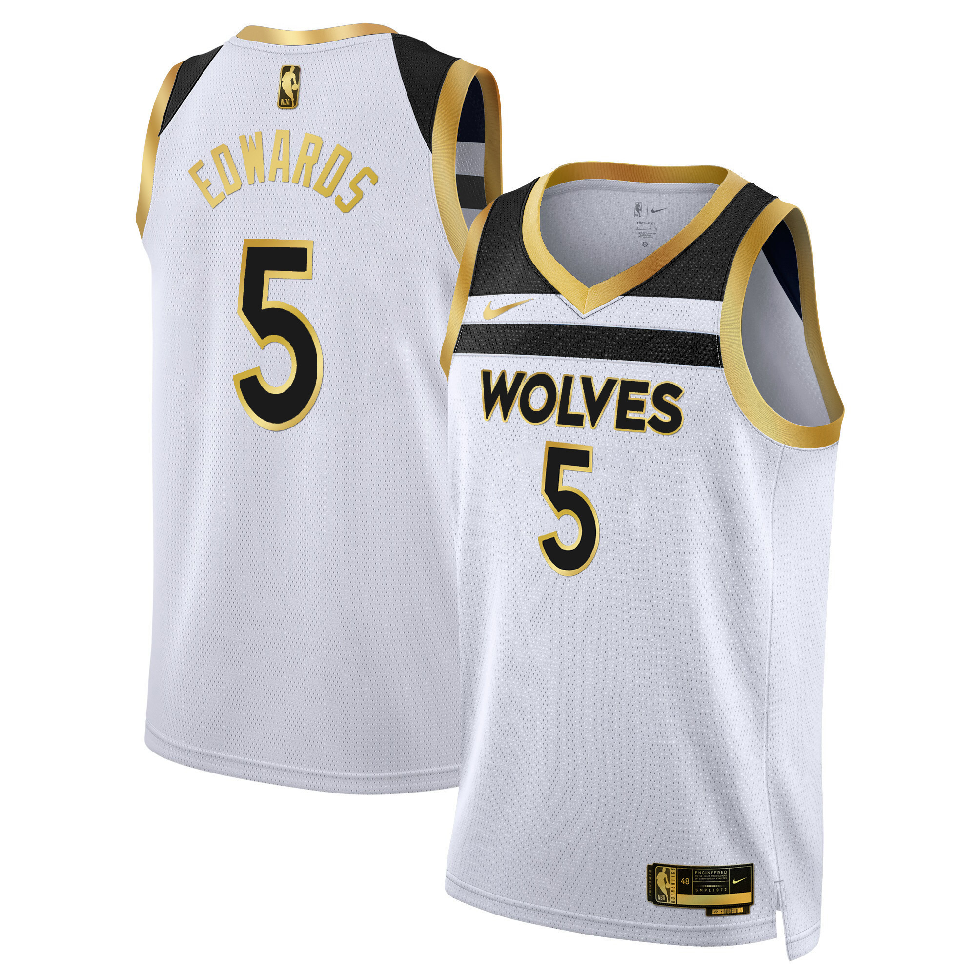 Anthony Edwards Men's Minnesota Timberwolves Swingman V3 White Gold Jersey - All Stitched