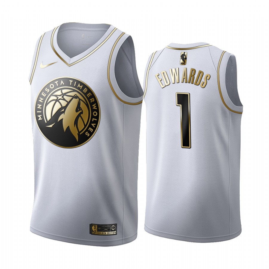 Anthony Edwards Minnesota Timberwolves White Golden Edition Jersey Draft