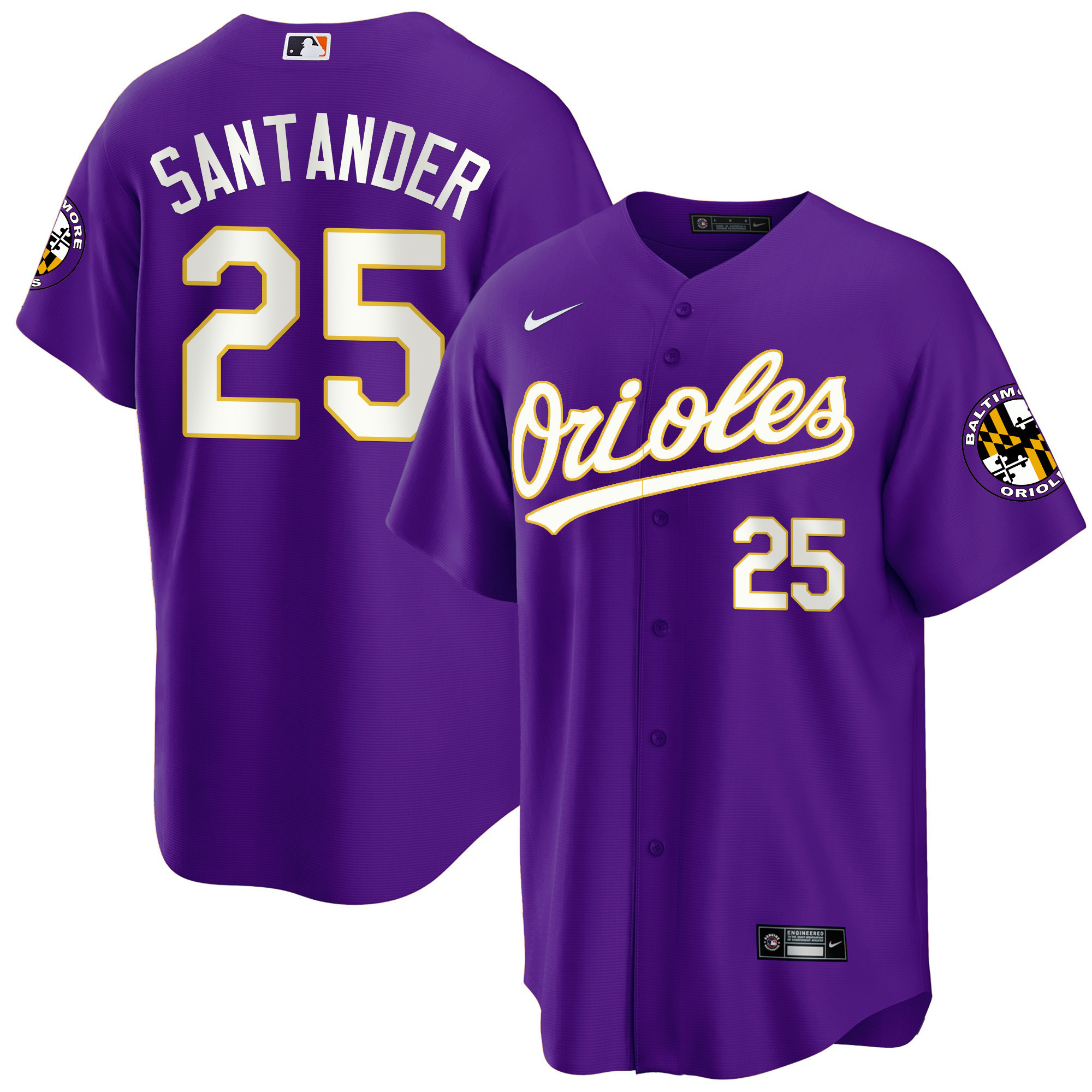 Anthony Santander Men’s Baltimore Orioles Special Gold Cool Purple Jersey - All Stitched