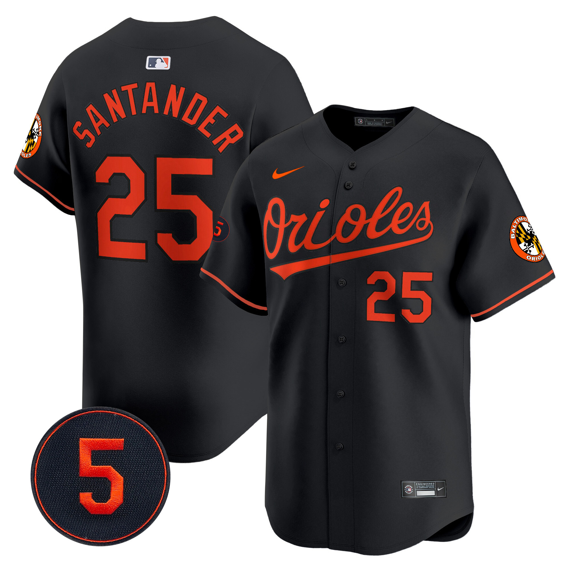 Anthony Santander Men’s Baltimore Orioles Robinson Patch Vapor Premier Limited Black Jersey - All Stitched