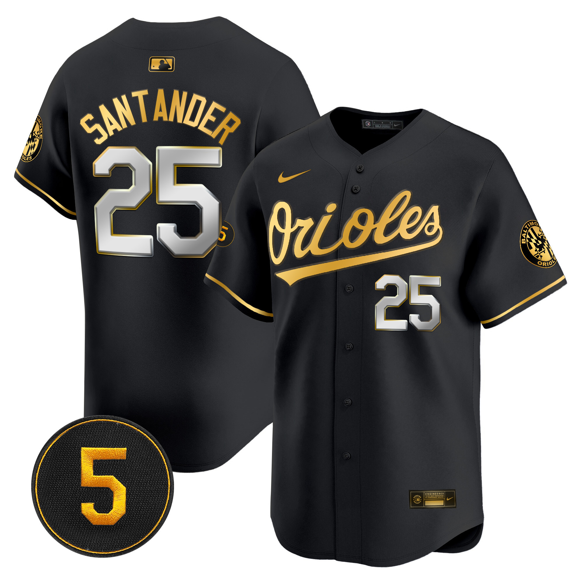 Anthony Santander Men’s Baltimore Orioles Robinson Patch Vapor Premier Limited Black Limited Jersey - All Stitched