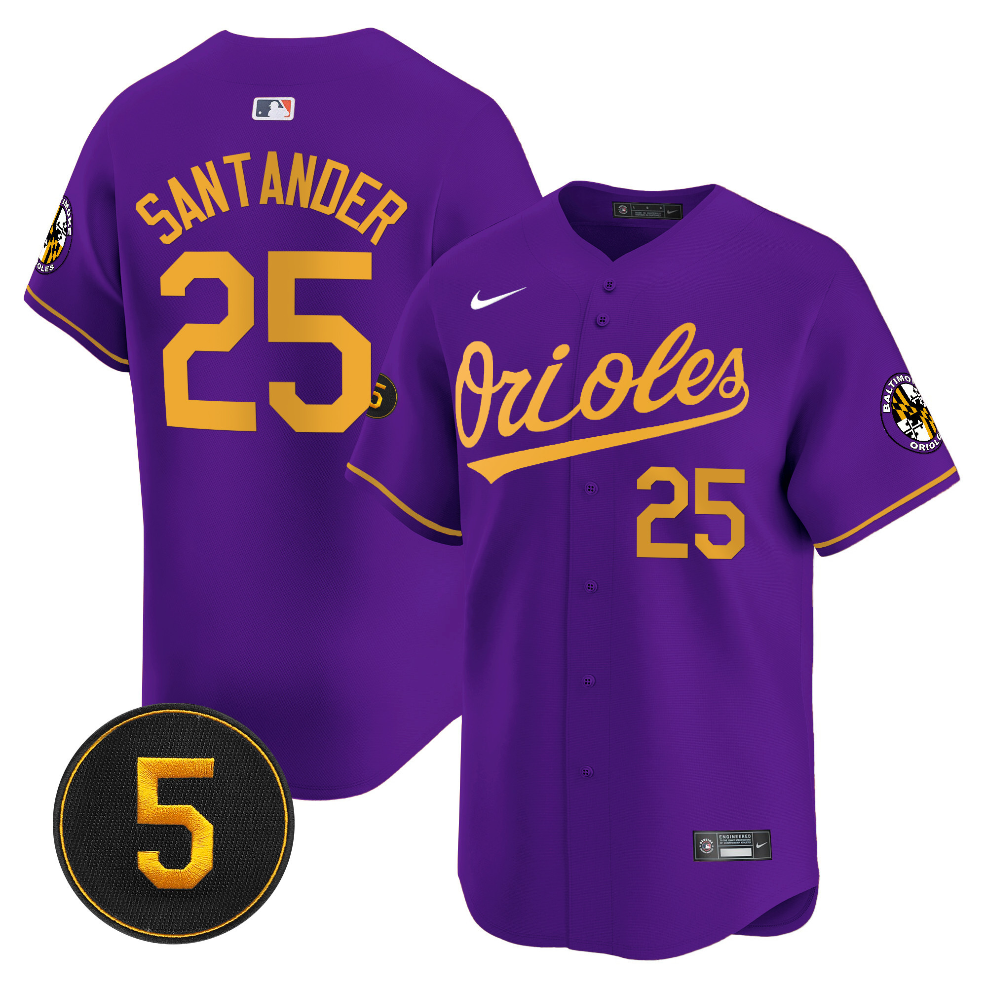Anthony Santander Men’s Baltimore Orioles Robinson Patch Vapor Premier Limited Purple Gold Jersey - All Stitched