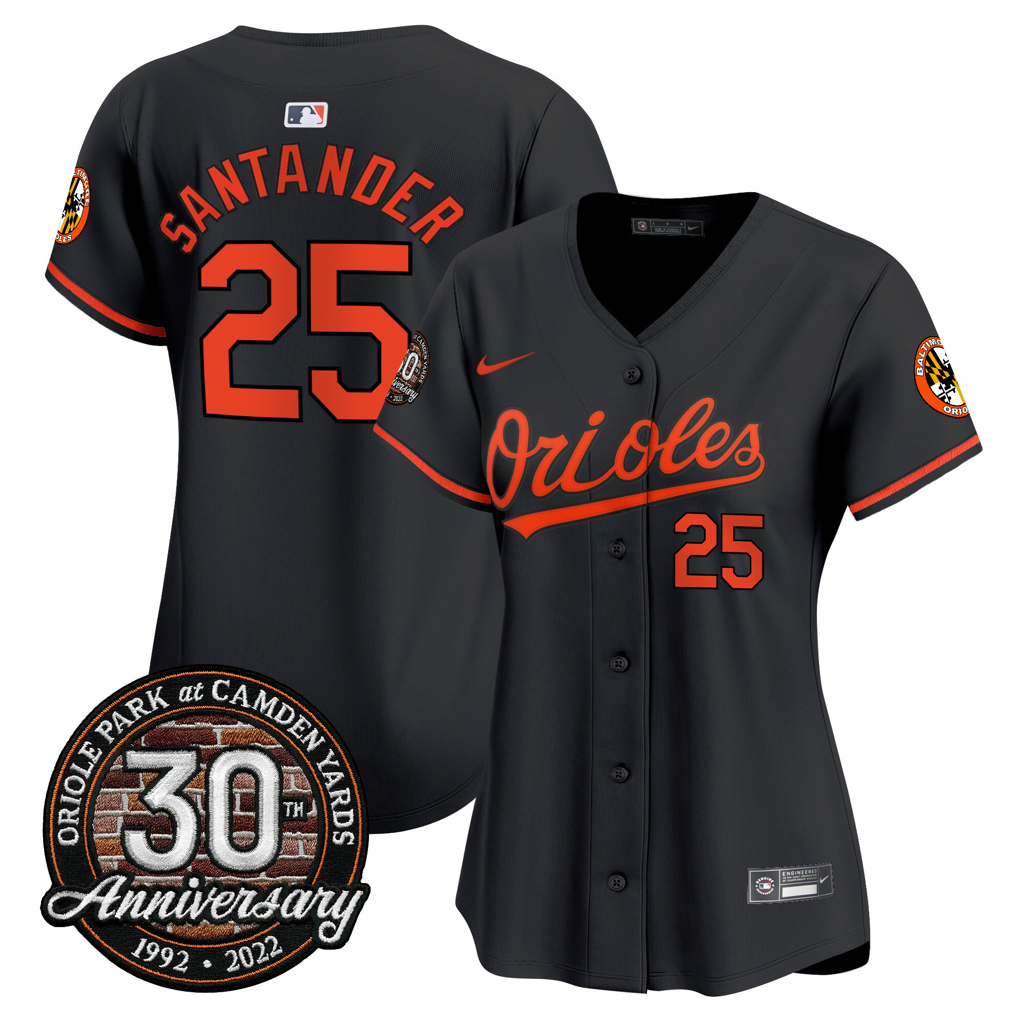 Anthony Santander Women’s Baltimore Orioles Camden Yards 30th Anniversary Patch Vapor Premier Limited Black Jersey - All Stitched