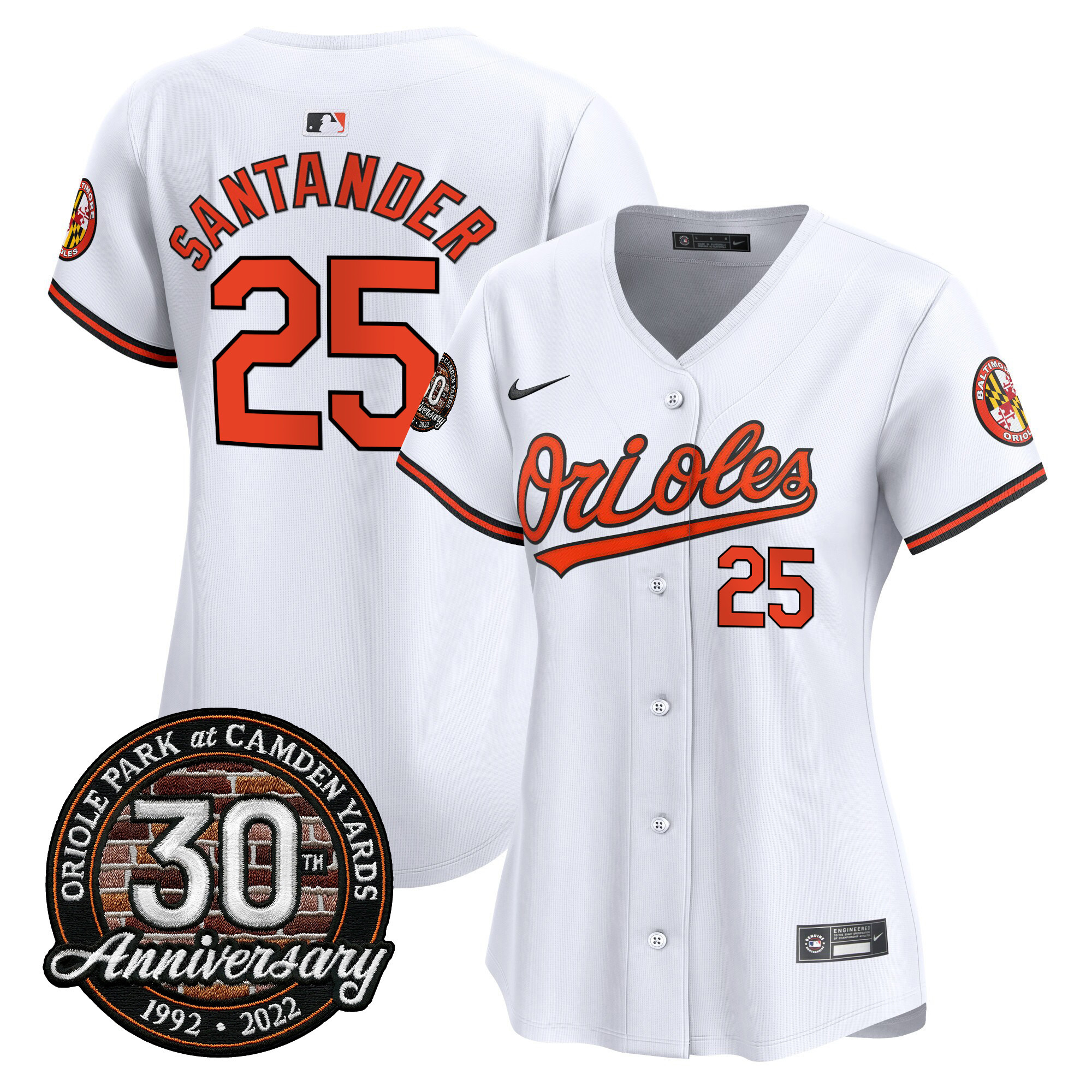 Anthony Santander Women’s Baltimore Orioles Camden Yards 30th Anniversary Patch Vapor Premier Limited White Jersey - All Stitched
