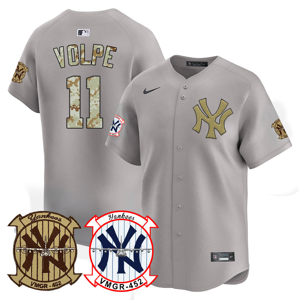 Anthony Volpe Men's New York Yankees Desert USMC Alternate Vapor Premier Limited Gray Jersey