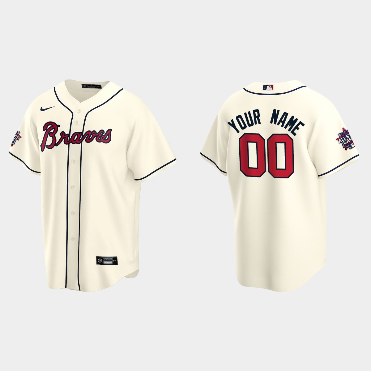 Atlanta Braves #00 Custom All-Star Game Jersey - Cream