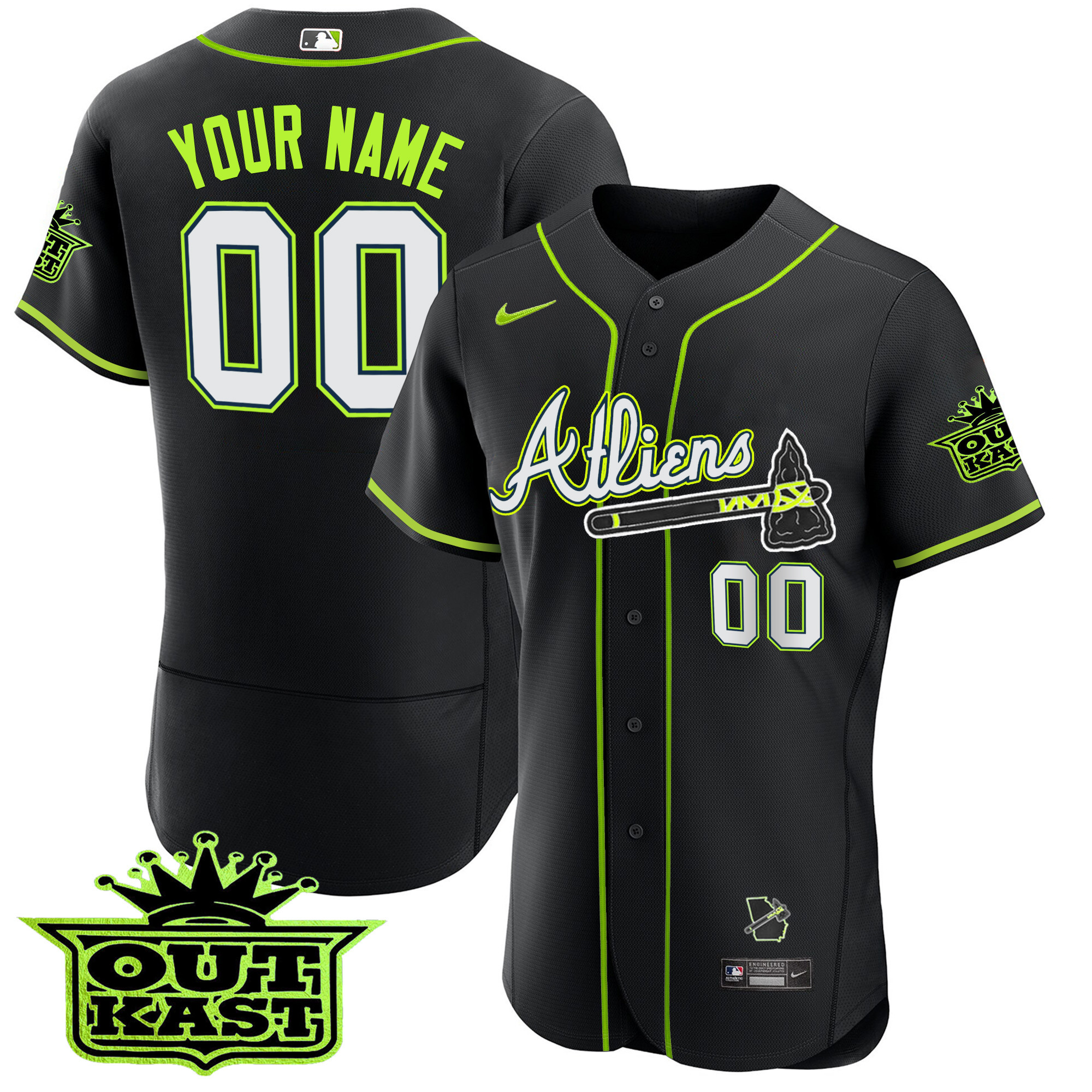 Atlanta Braves Atliens Flex Base Custom Black Jersey - All Stitched