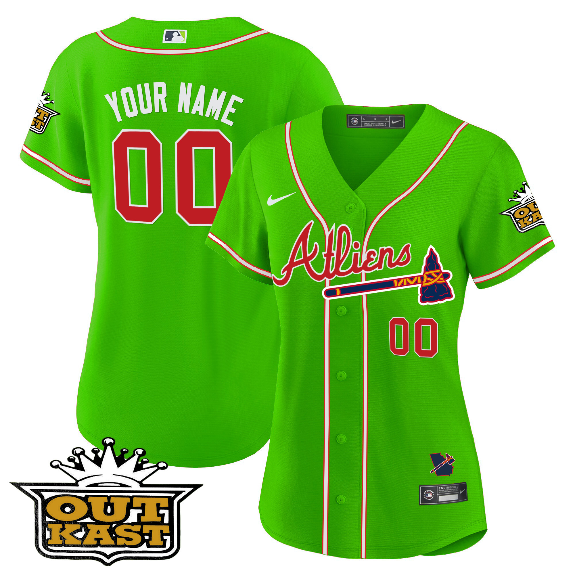 Atlanta Braves Atliens Flex Base Custom Bright Green Jersey - All Stitched