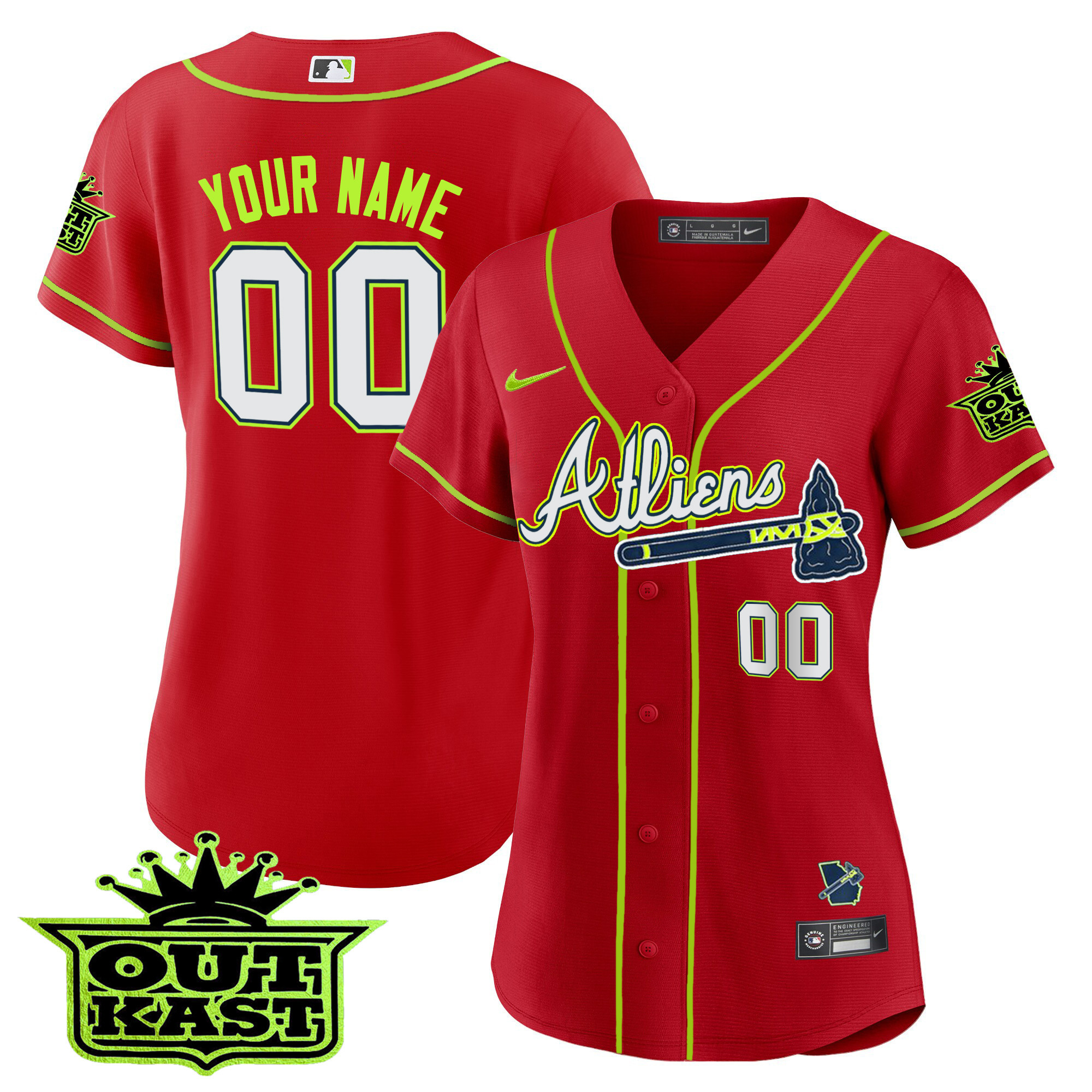 Atlanta Braves Atliens Flex Base Custom Red Jersey - All Stitched