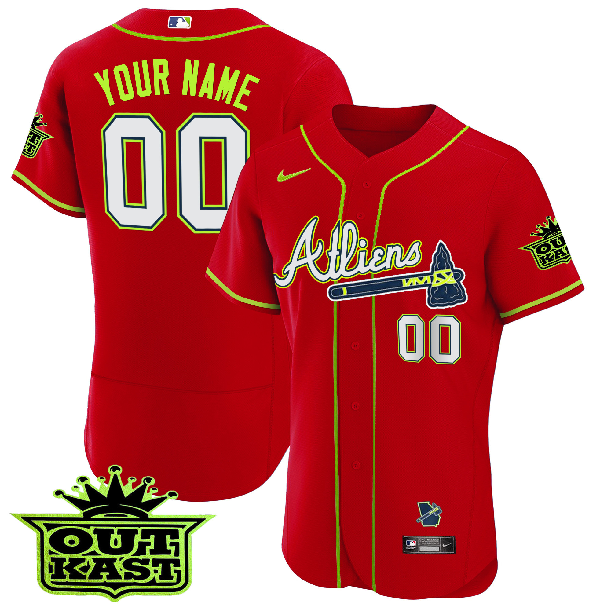 Atlanta Braves Atliens Flex Base Custom Red Jersey - All Stitched