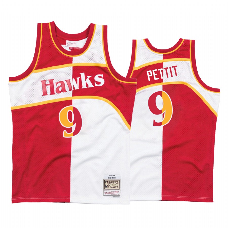 Atlanta Hawks Bob Pettit #9 White Red Split Jersey